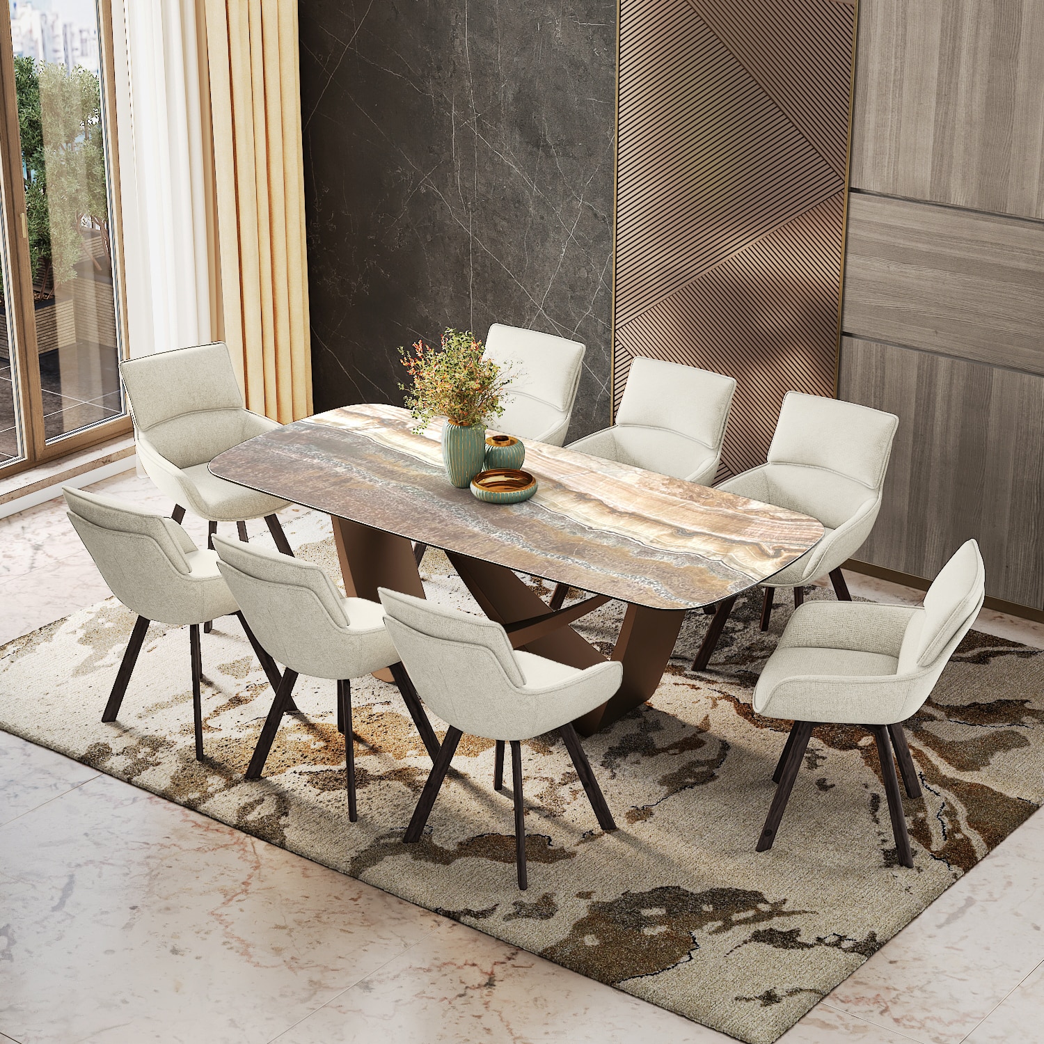 Paloma 8 Seater Jupiter Spanish Ceramic Dining Table With Bren Dining Chairs