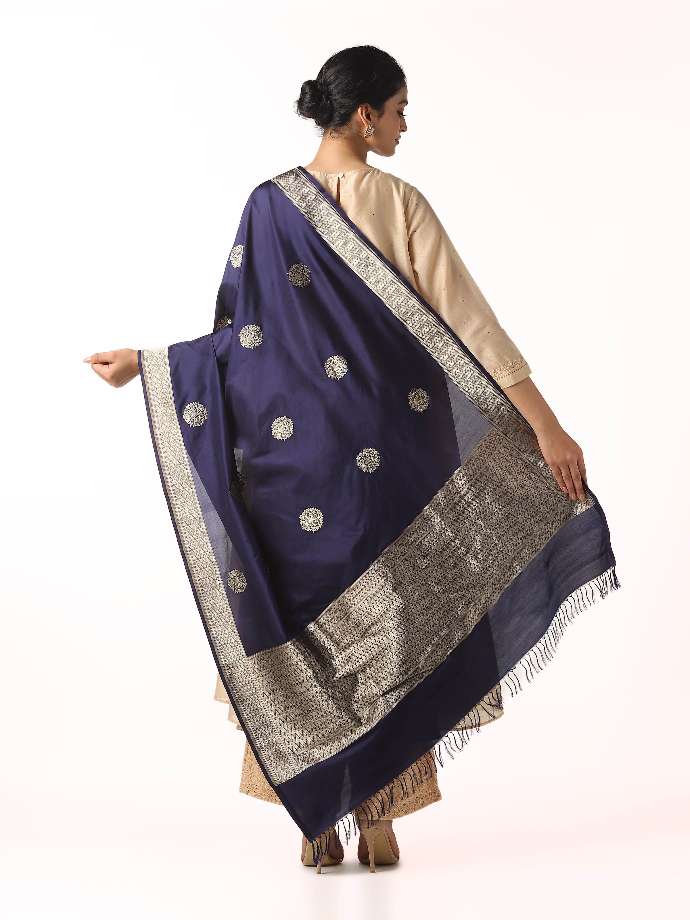 Blue Silk Banarasi Dupatta