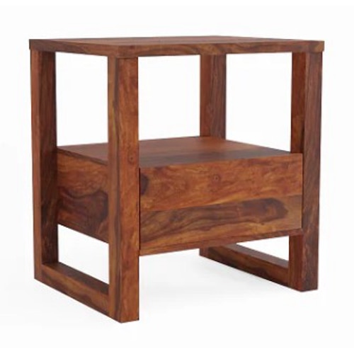 Willow Solid Wood Bedside Table in Teak Finish