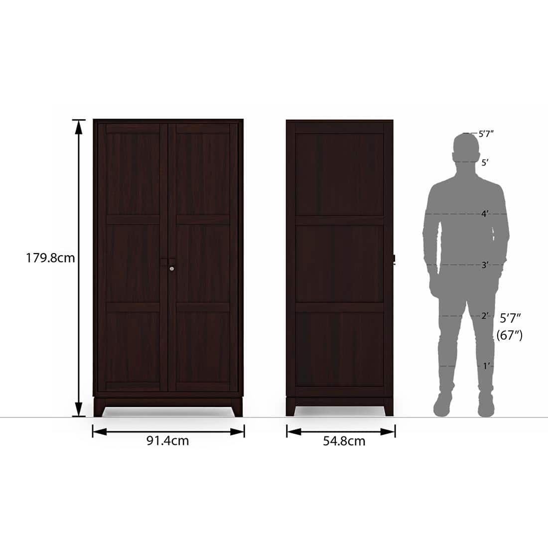 Magellan Solid Wood 2 Door Wardrobe in Mahogany Finish