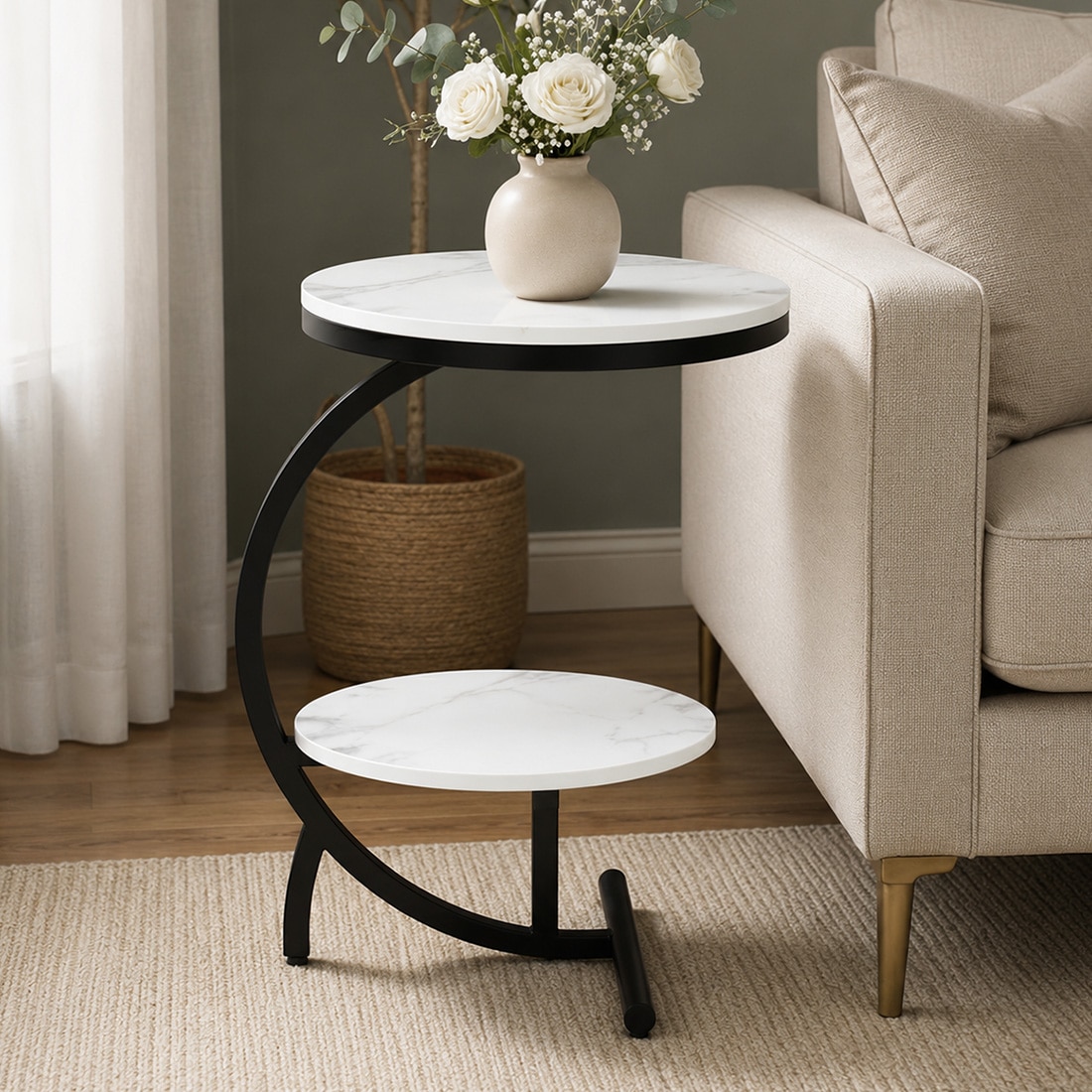 JIP White Porcelain Top End Table Black Finish - Bhavya Exports