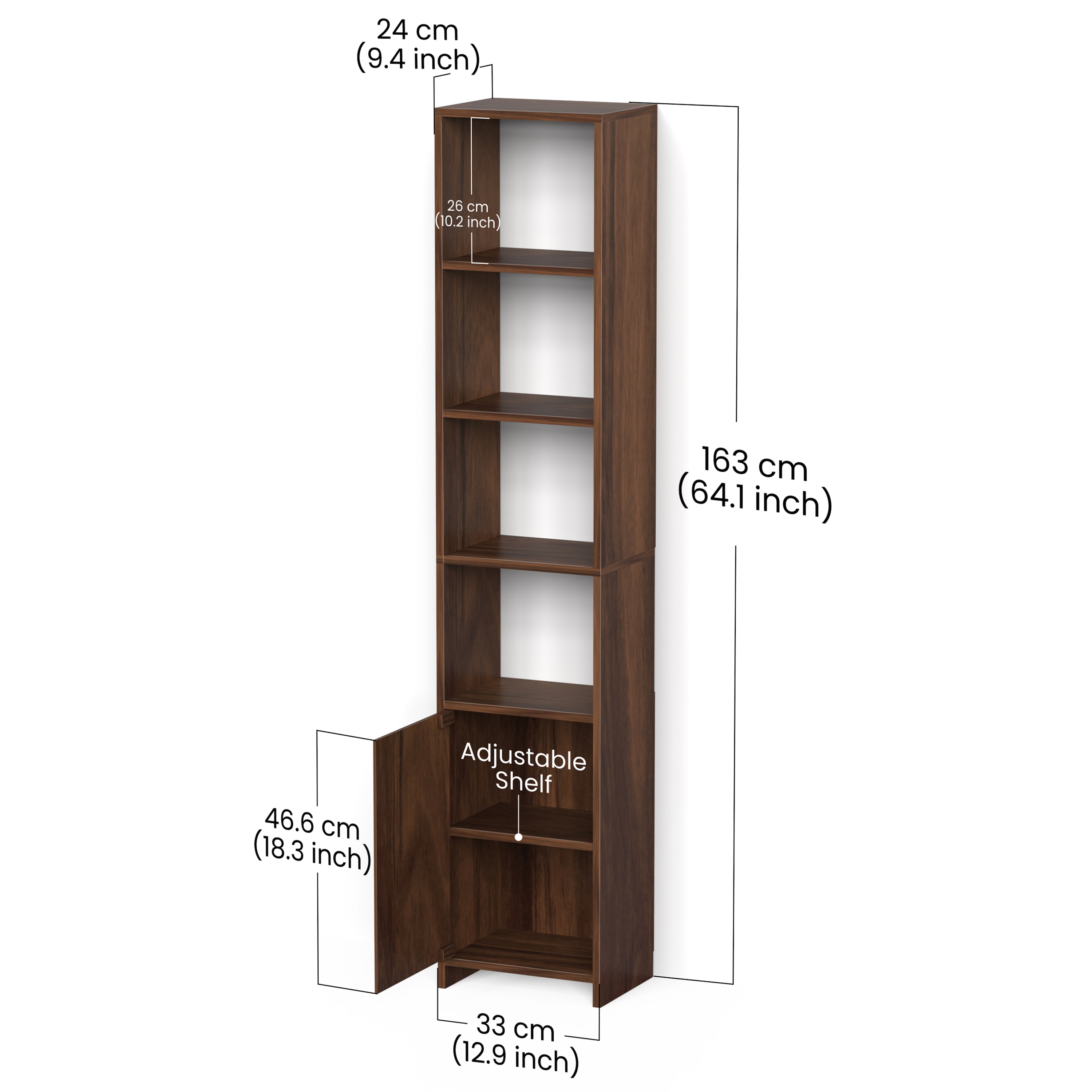 BLUEWUD Barnia Engineered Wood Bookshelf Cabinet Book Rack Organizer with Shelves & Bottom Door for Storage D�cor Display Cabinet Floor Standing for Living Room Home Library (Brown Maple)