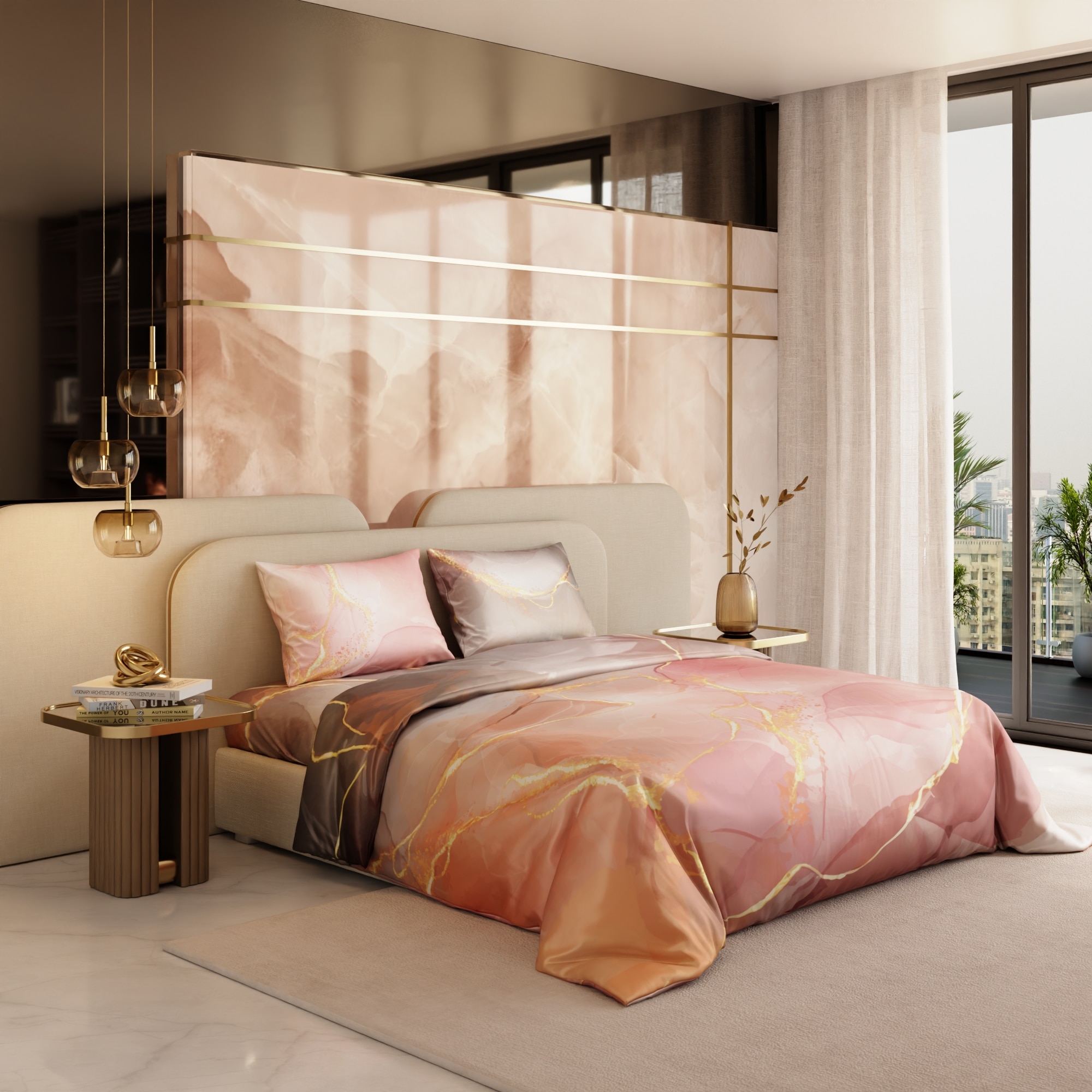 Stoa Paris 300TC UltraSatin King Size Comforter,  Lightweight, Blush, Grey Peach - Stoa Paris