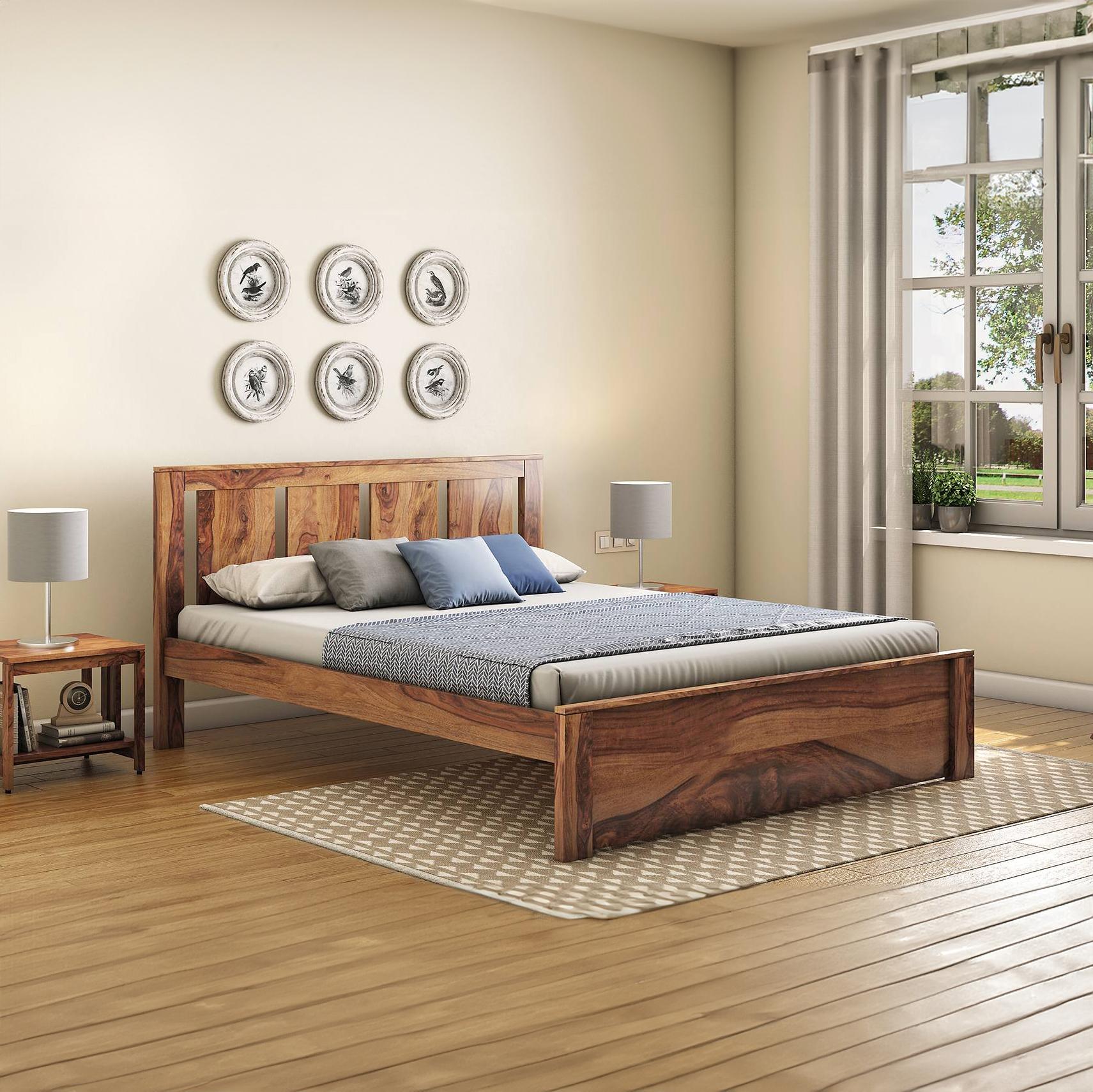 Durban Solid Wood King Size Non Storage Bed In Teak Finish