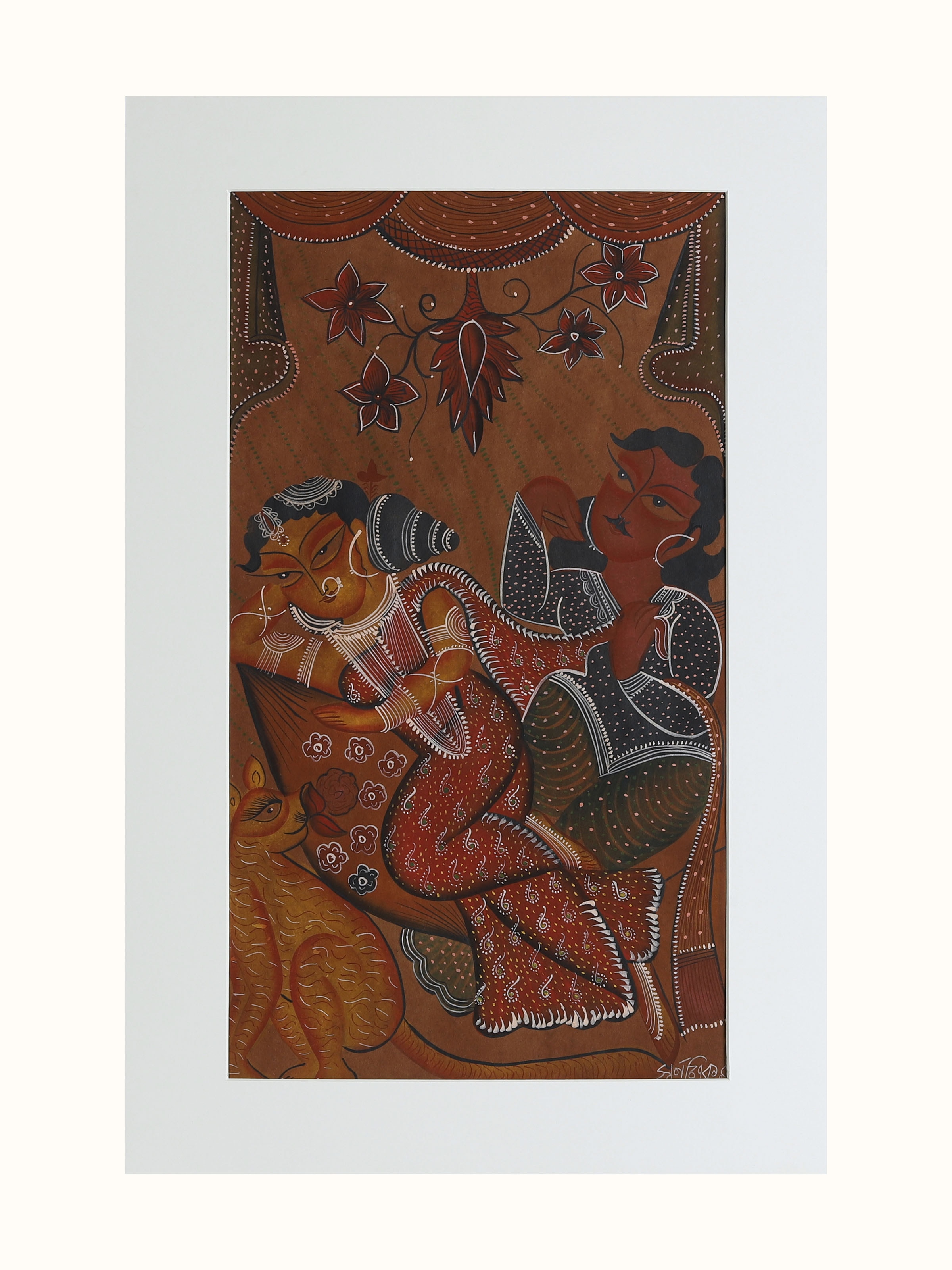 Babu culture Kalighat painting in traditional Bengali folk art style – front view