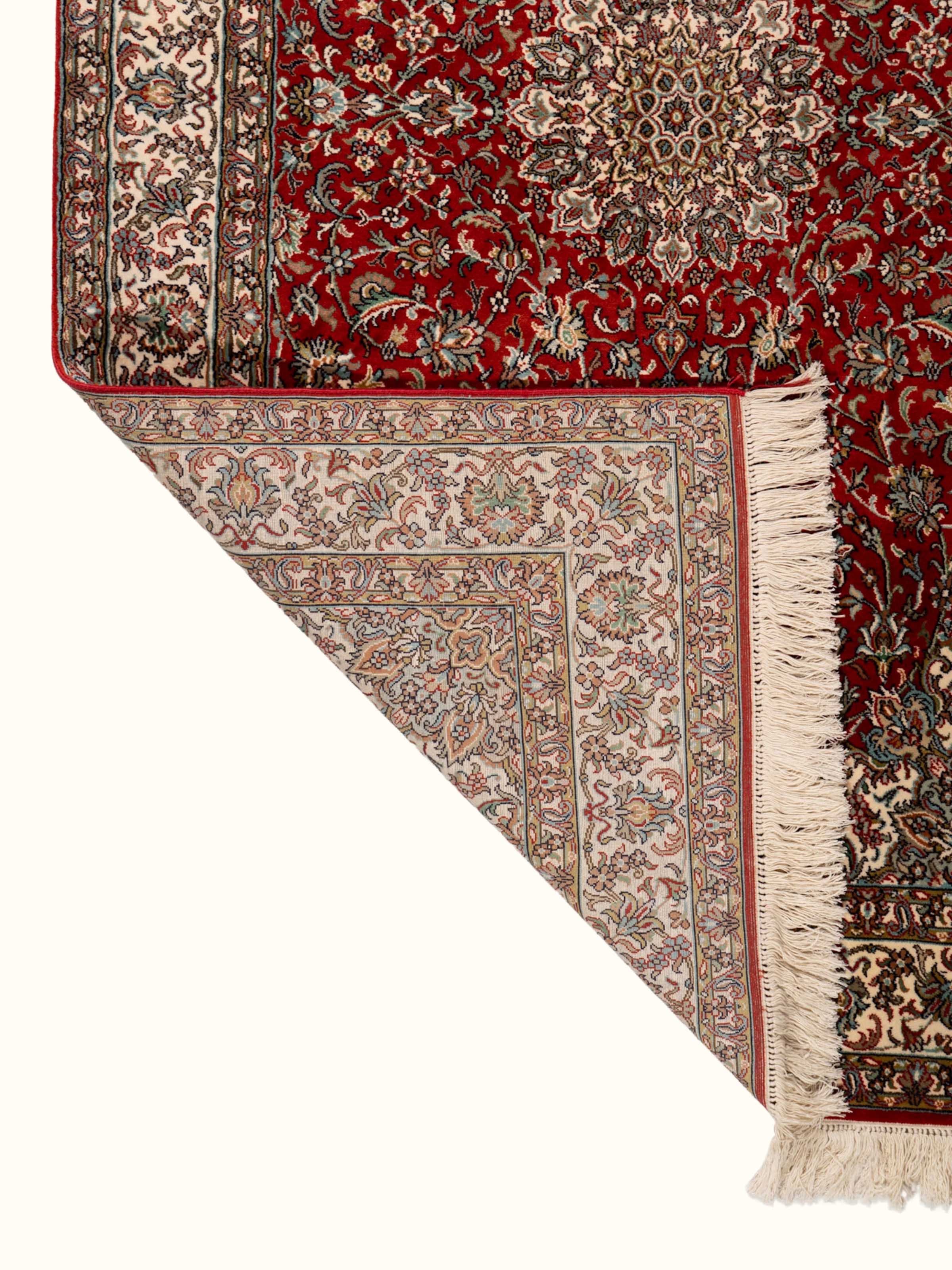Traditional Persian Red Kashan Kashmir Silk Hand-Knotted Carpet