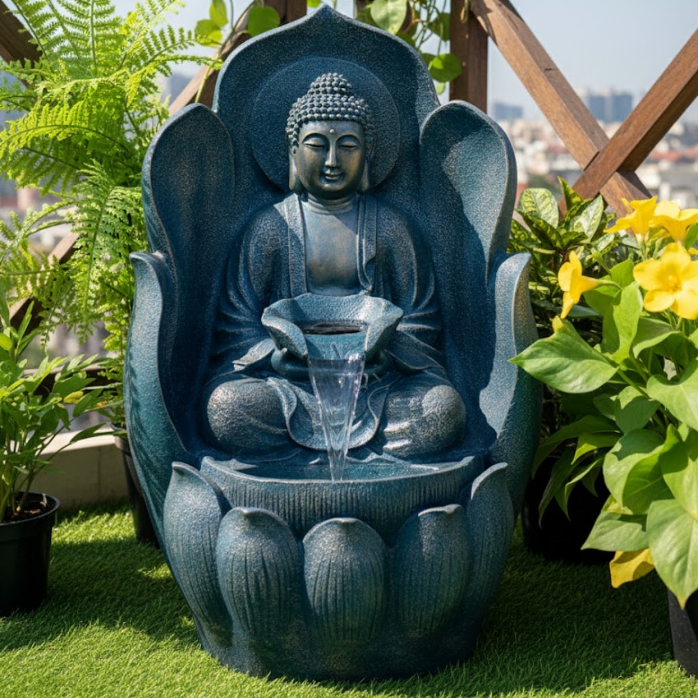 Leaf Buddha Lime Green Fiber Glass Indoor Fountain - Expleasia