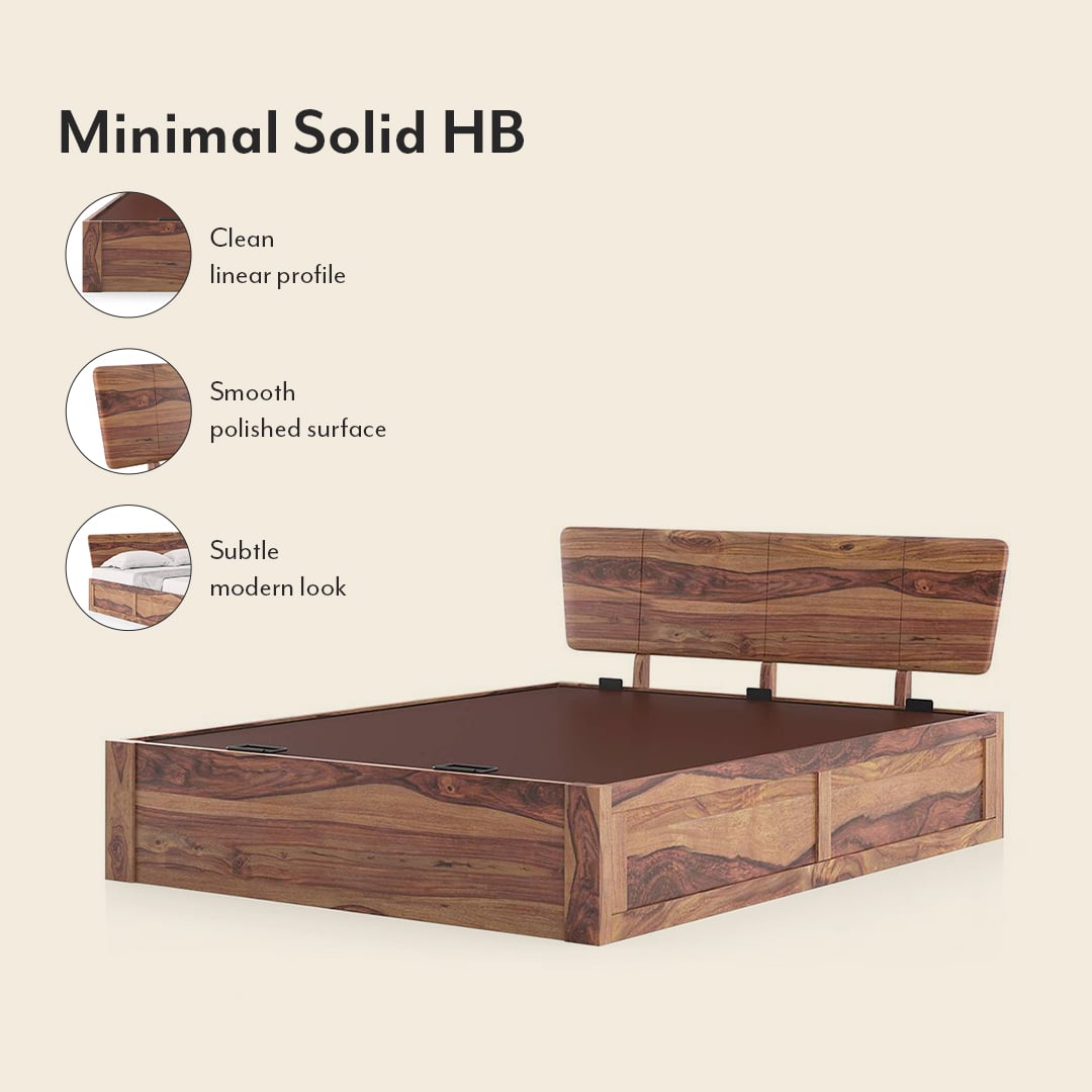 Marieta Solid Wood Queen Size Hydraulic Storage Bed In Teak Finish