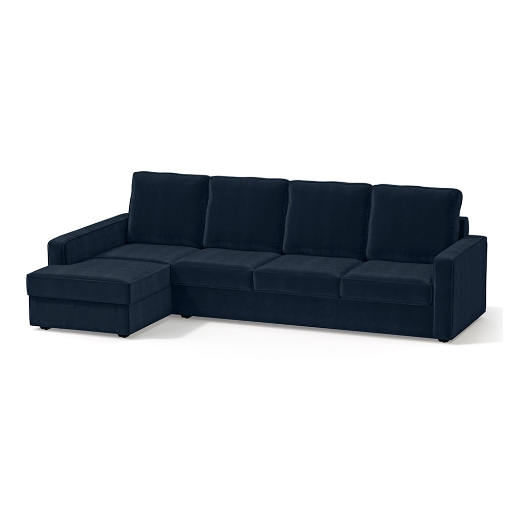 Apollo Sofa (Colour : Sea Port Blue Velvet, Cushion : Soft, Back Type : High Back, Seating Capacity : Left Aligned 3 Seater + Left Aligned Chaise)