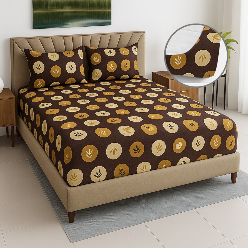 Floral 400 TC Cotton Fitted Super King Size Bedsheet With 2 Pilllow Covers Threads