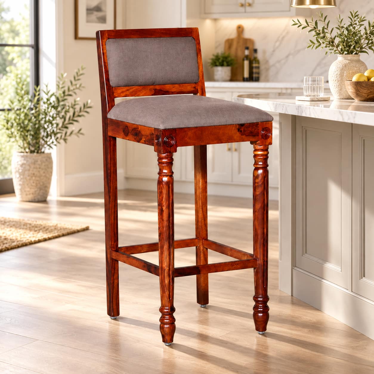 Shaurya Sheesham Wood Bar Chair in Honey Oak Finish