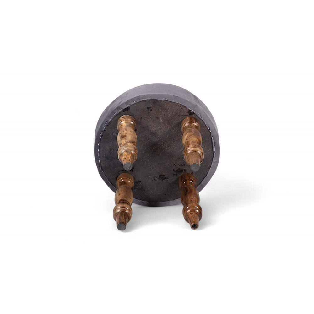 Roswell Sheesham Wood   Round Stool in Iron Grey Velvet Upholstery