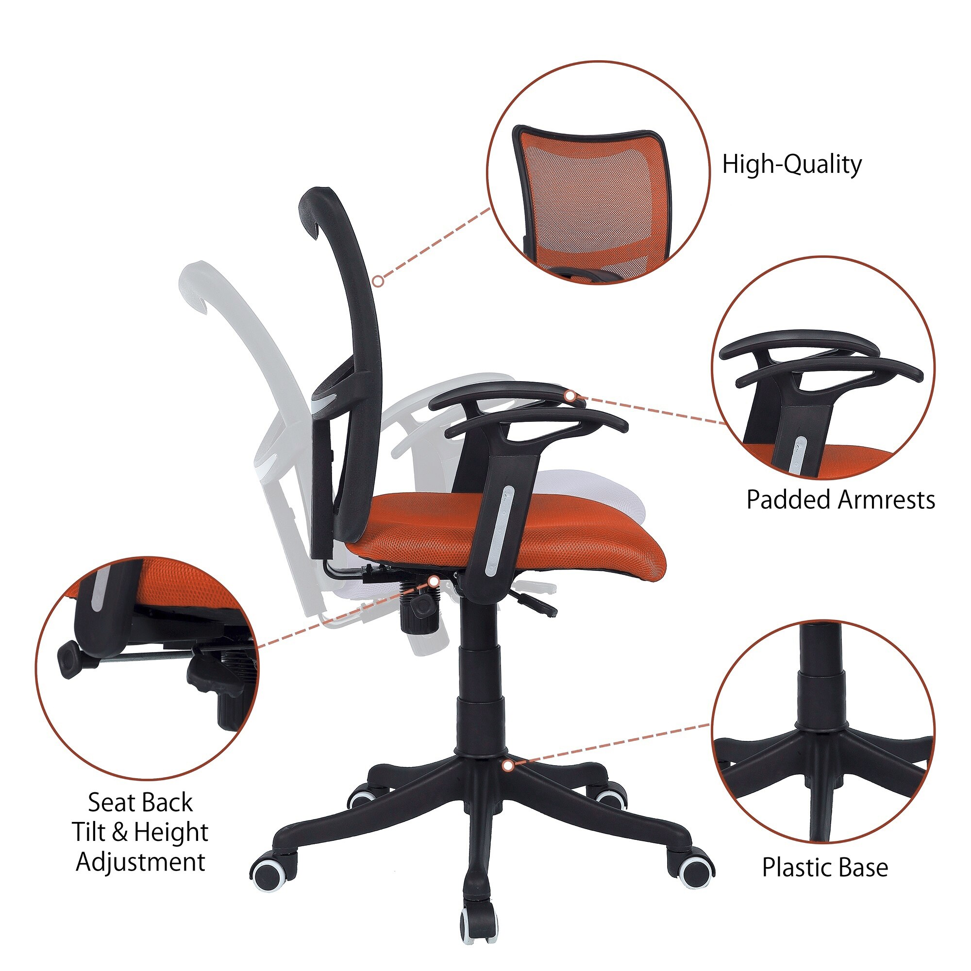 Eexcaeal Mid Back Ergonomic Chair in Orange Colour
