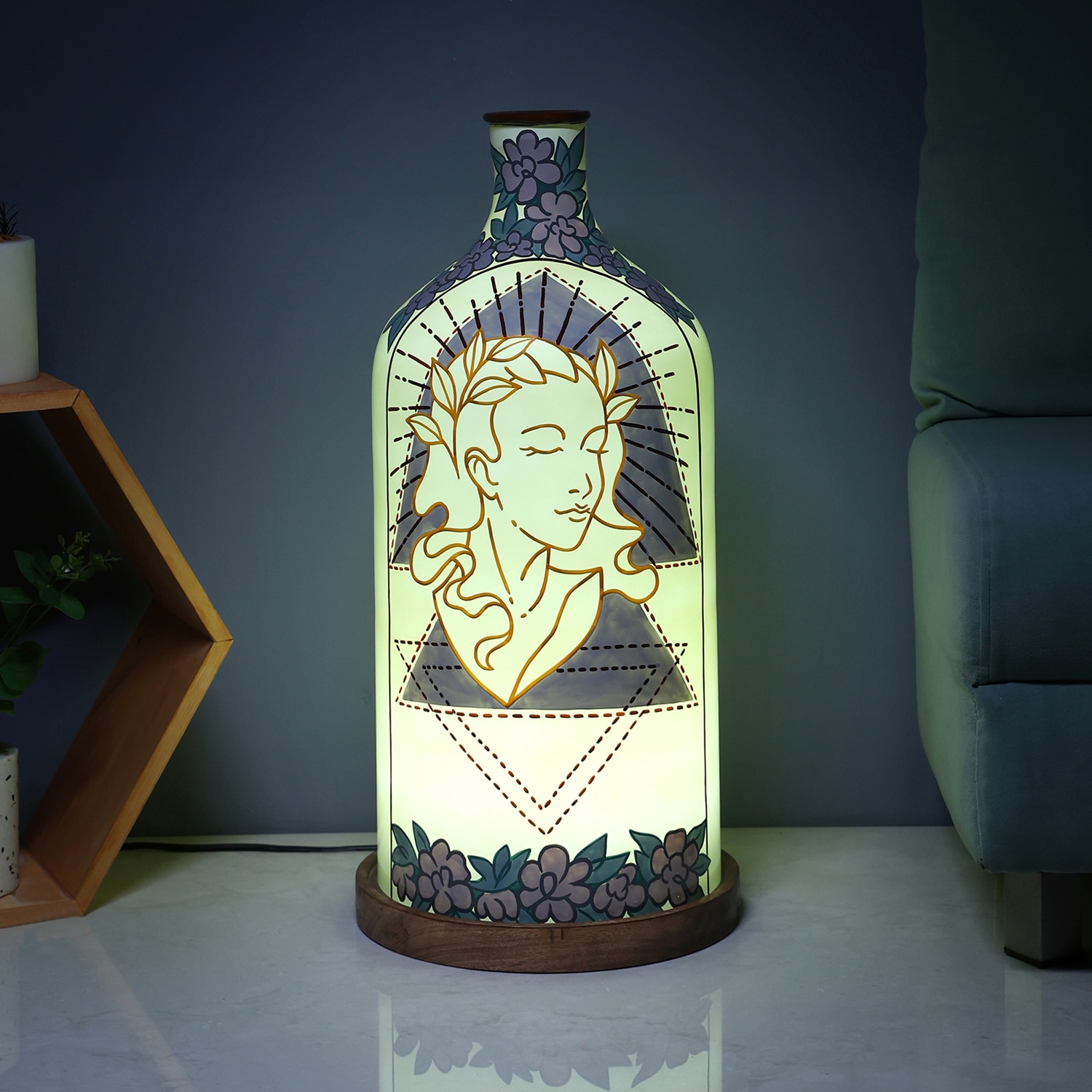 Aesthetic Elegance Hand Painted White Glass Shade Table Lamp - Posh N Plush