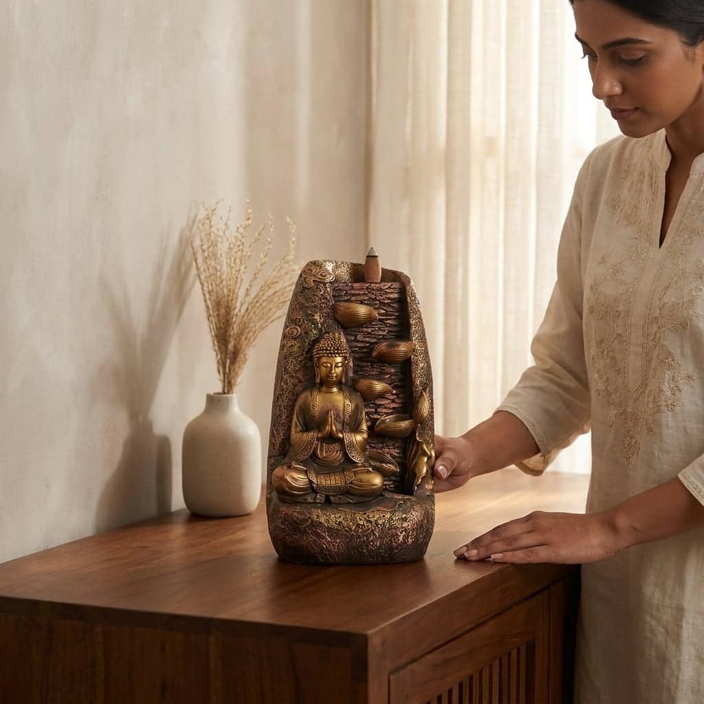 Water Fountain Golden Harmony Buddha Water Fountain in Multicolor Colour - Vedas