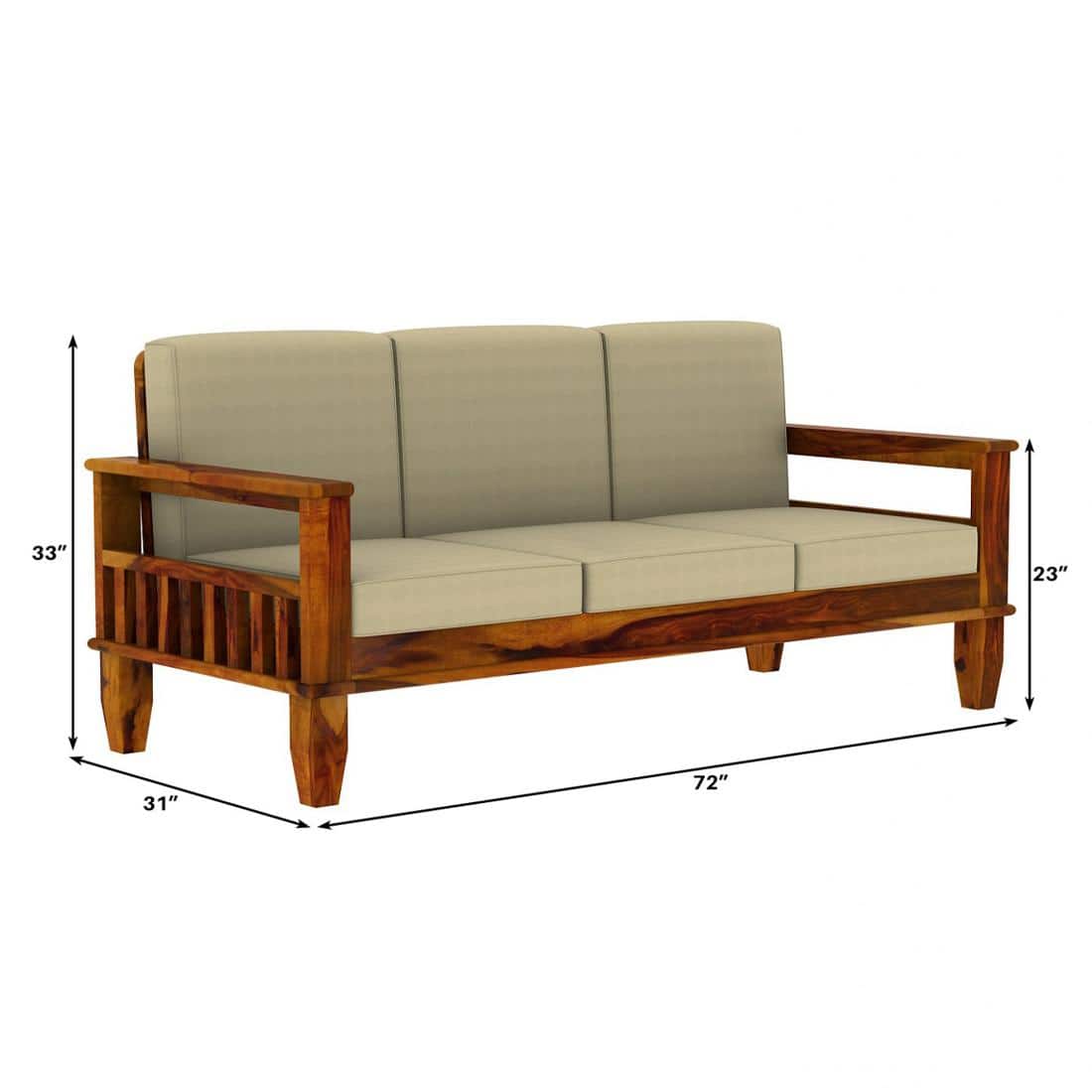 Madhavi 3+2+1 Seater Wooden Sofa (Creame Colour, Honey Finish)