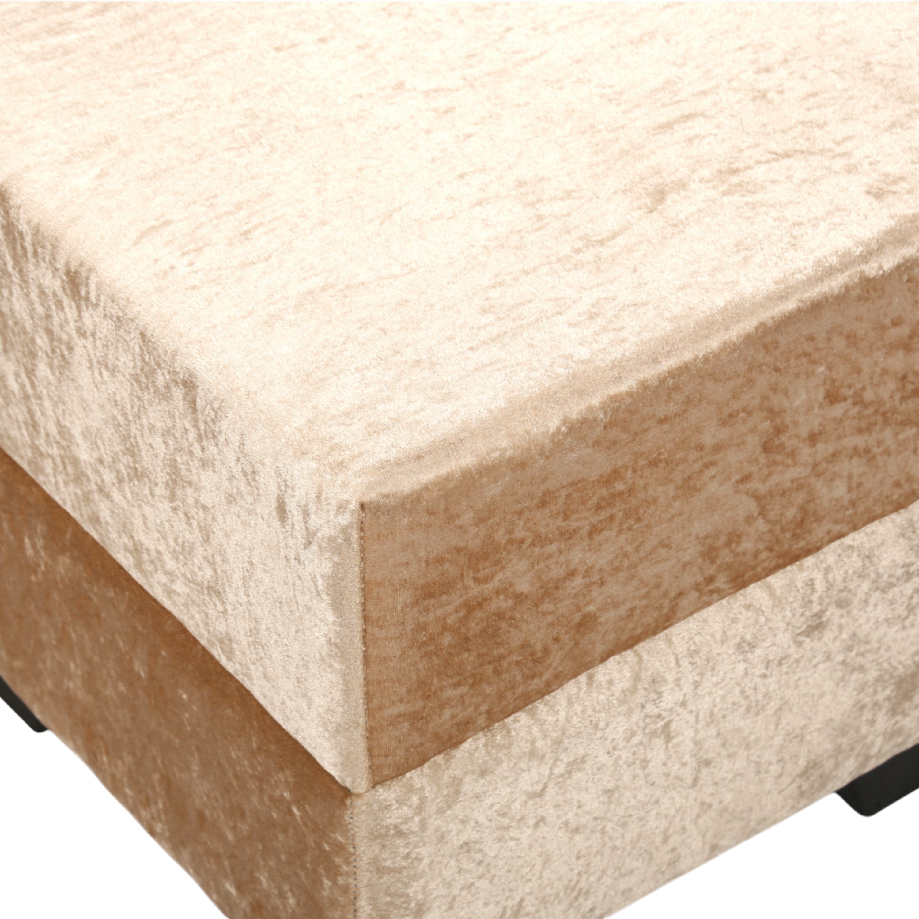 Iris Solid Wood Ottoman Pouffee in Ivory Sparkle Velvet