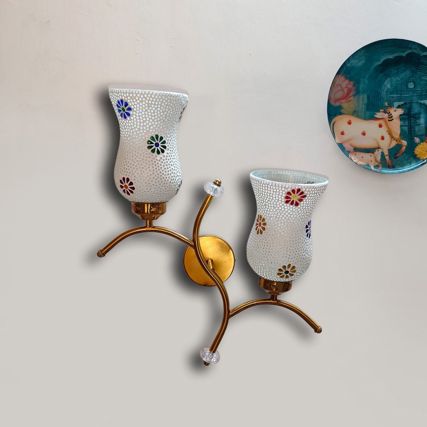 Devansh Metal Electric Wall Light in Gold Colour with Multi Shade Count of 2 Lights - Devansh