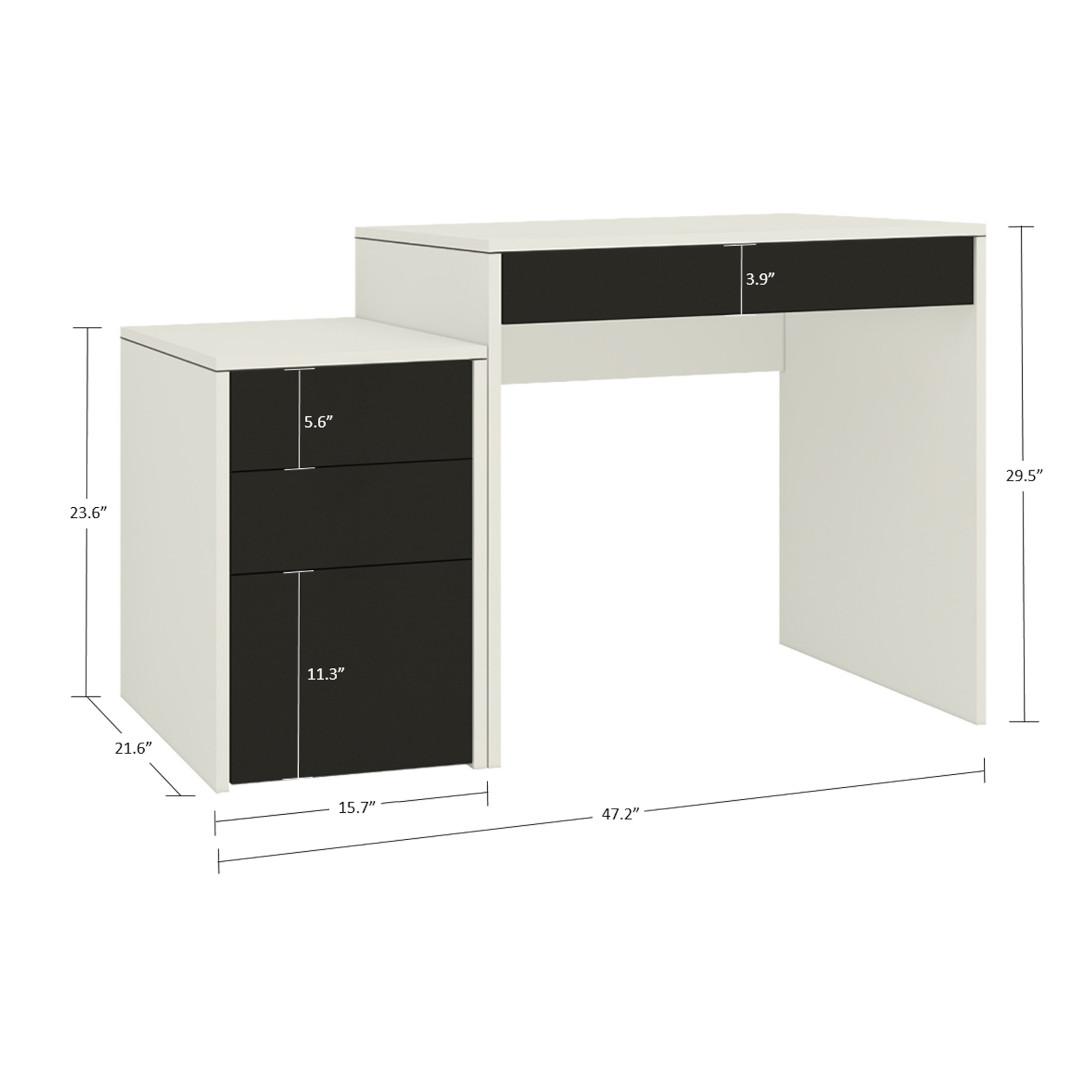 Eskada Study Desk cum Printer Table with 4 Handle Less Drawers in Ivory Carbon Black Colour