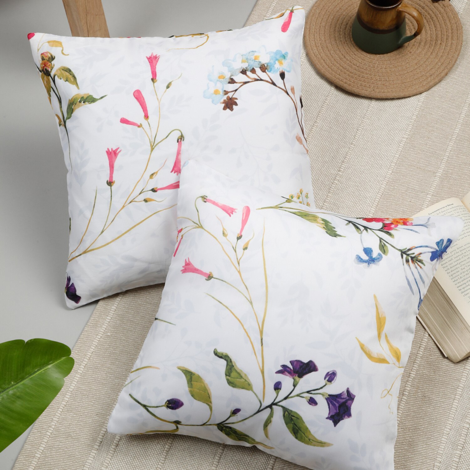 Set Of 2 Floral Square Cushion Covers