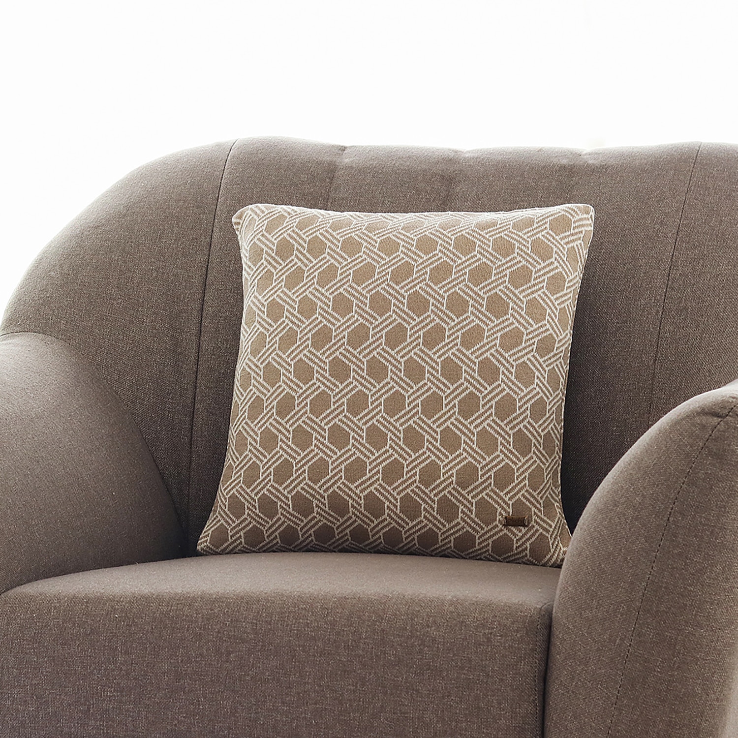 Geometric Stone  And Natural Knitted Cushion Cover  16X16 Inches - Pluchi