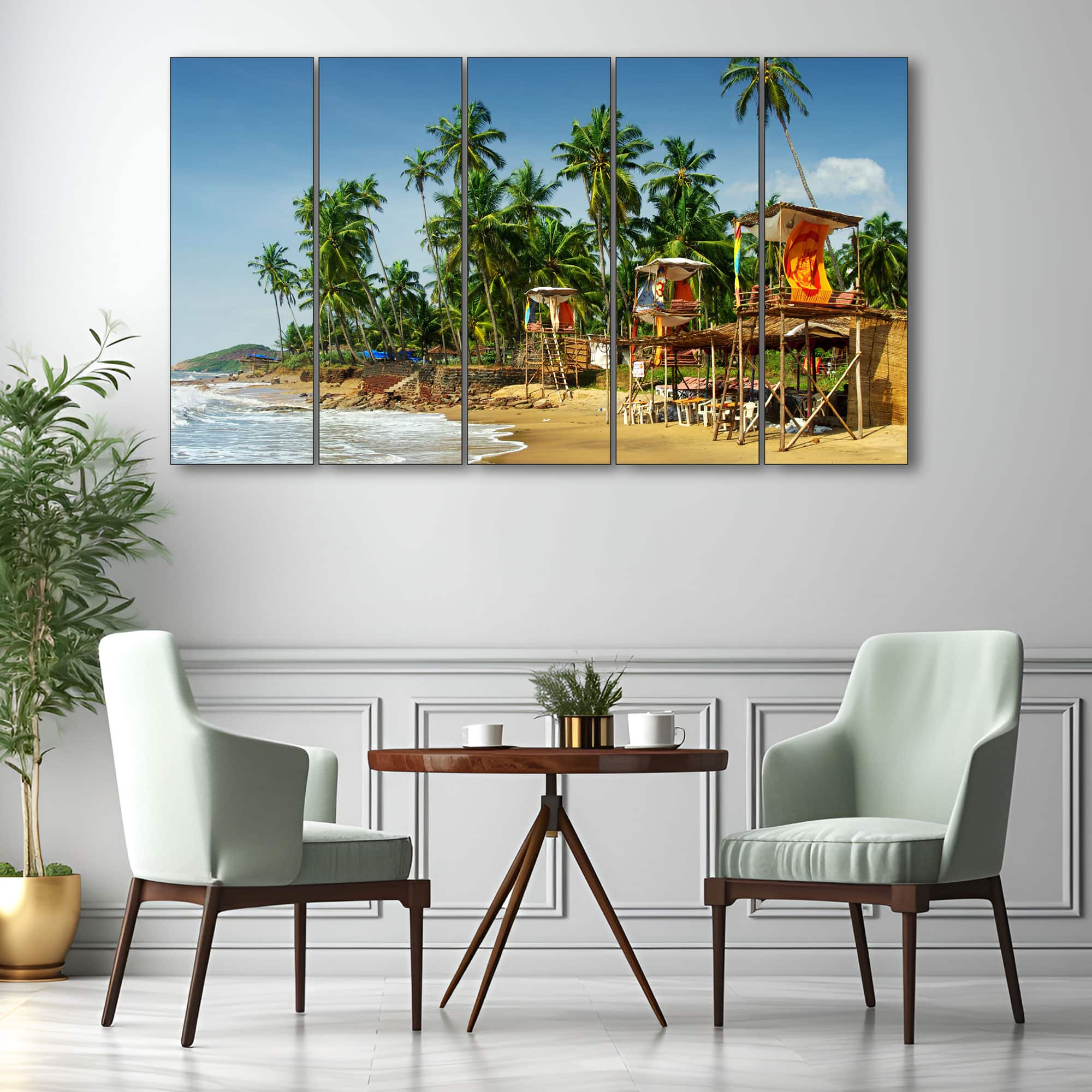 The Castle Decor Kerala Sea Wall Painting Wooden Framed 27x48 Inch - The Castle Decor