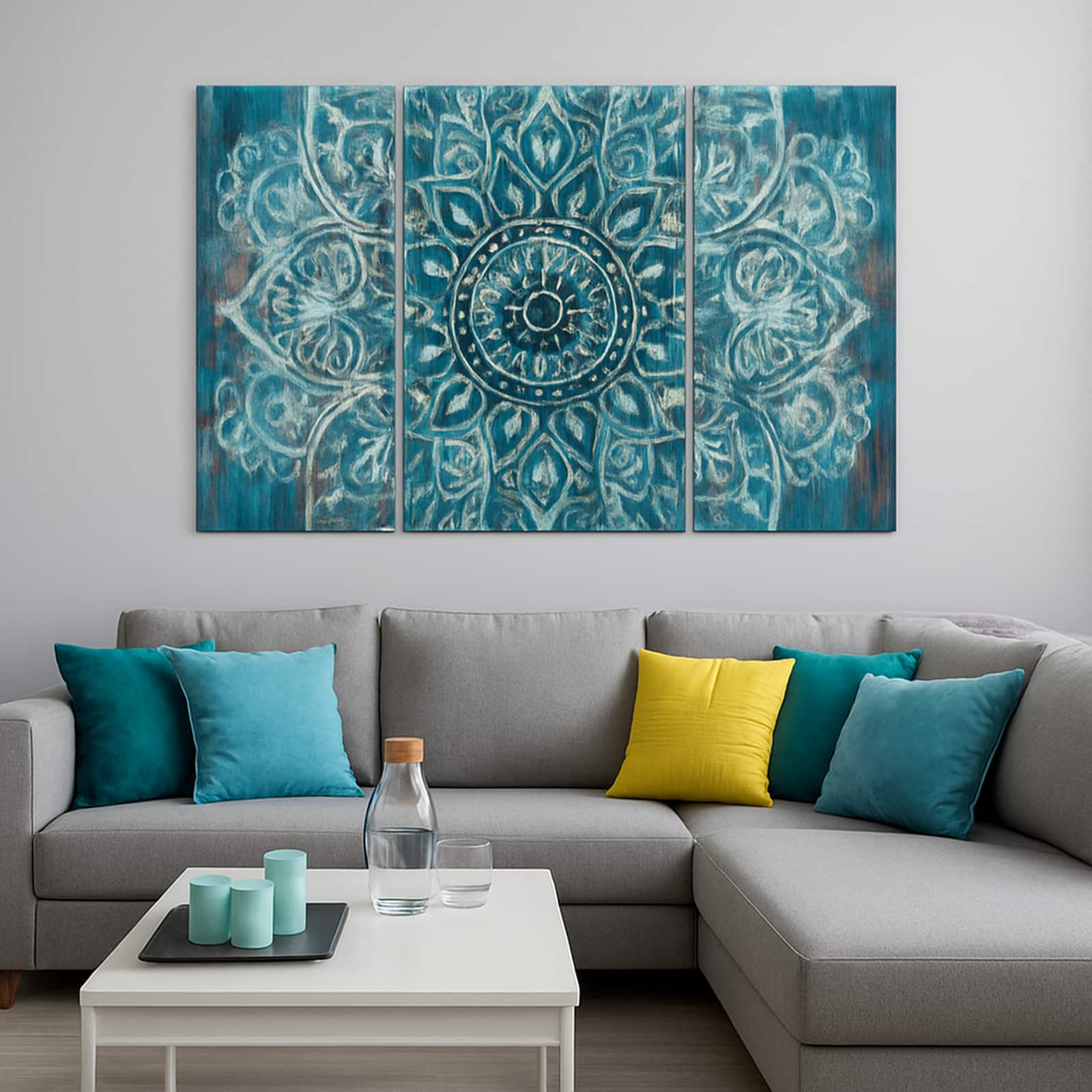 Truss Pcs Blue White Mandala Printed Framed Canvas Wall Canvas Wall Prints Set of 3 Multicolor Matte