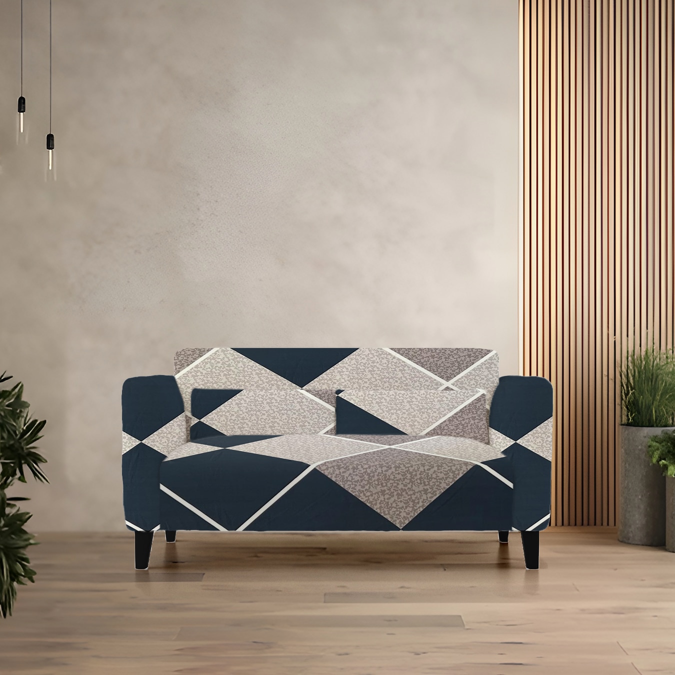 2 Seater Navy Cubes Sofa Cover