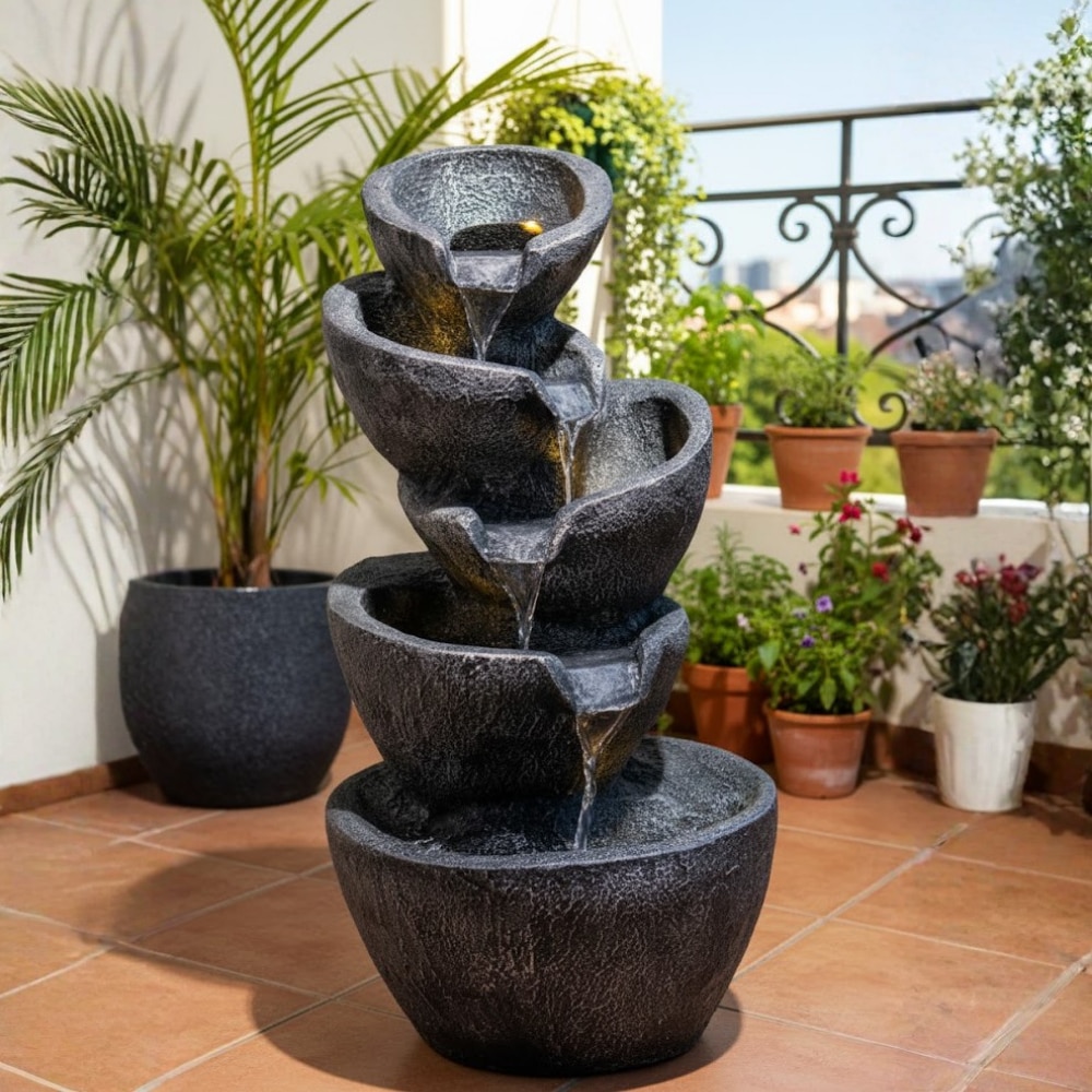 Leaf Buddha Jade Green Fiber Glass Indoor Fountain