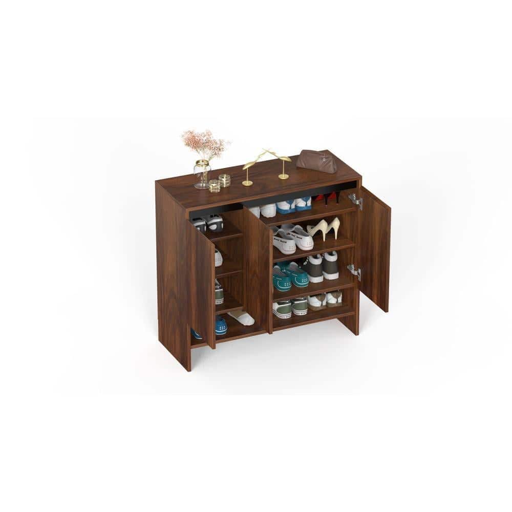 Mavis Engineered Wood 3 Doors Shoe Rack Cabinet Slipper Footwear Stand Organizer with Premium Handleless Design and A Open Shelve, Store Up to 16 Pairs for Living Room Home (Brown Maple)