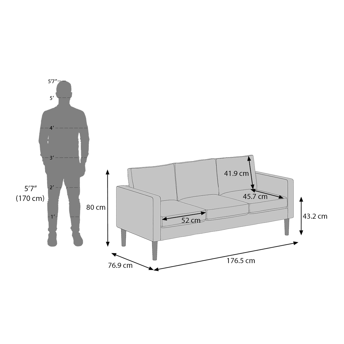 Liverpool 3 Seater Fabric Sofa (Steel)