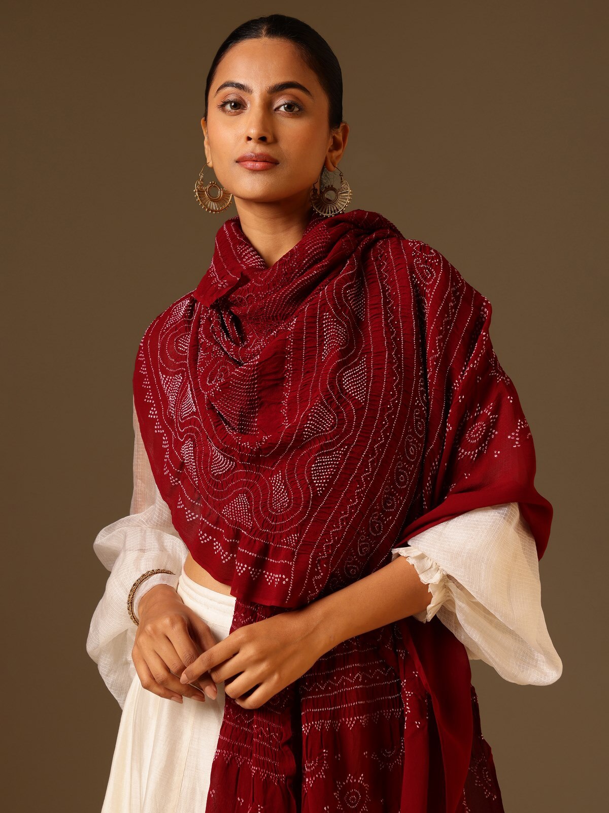 Maroon Georgette Bandhani Tie & Dye Dupatta