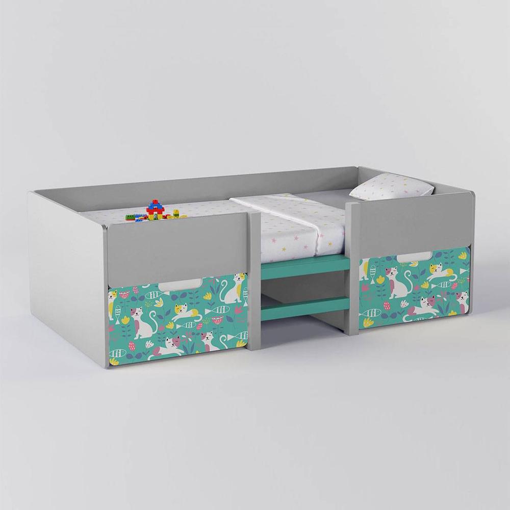 Step Up Engineered Wood Box Storage Bed in Light Grey Colour