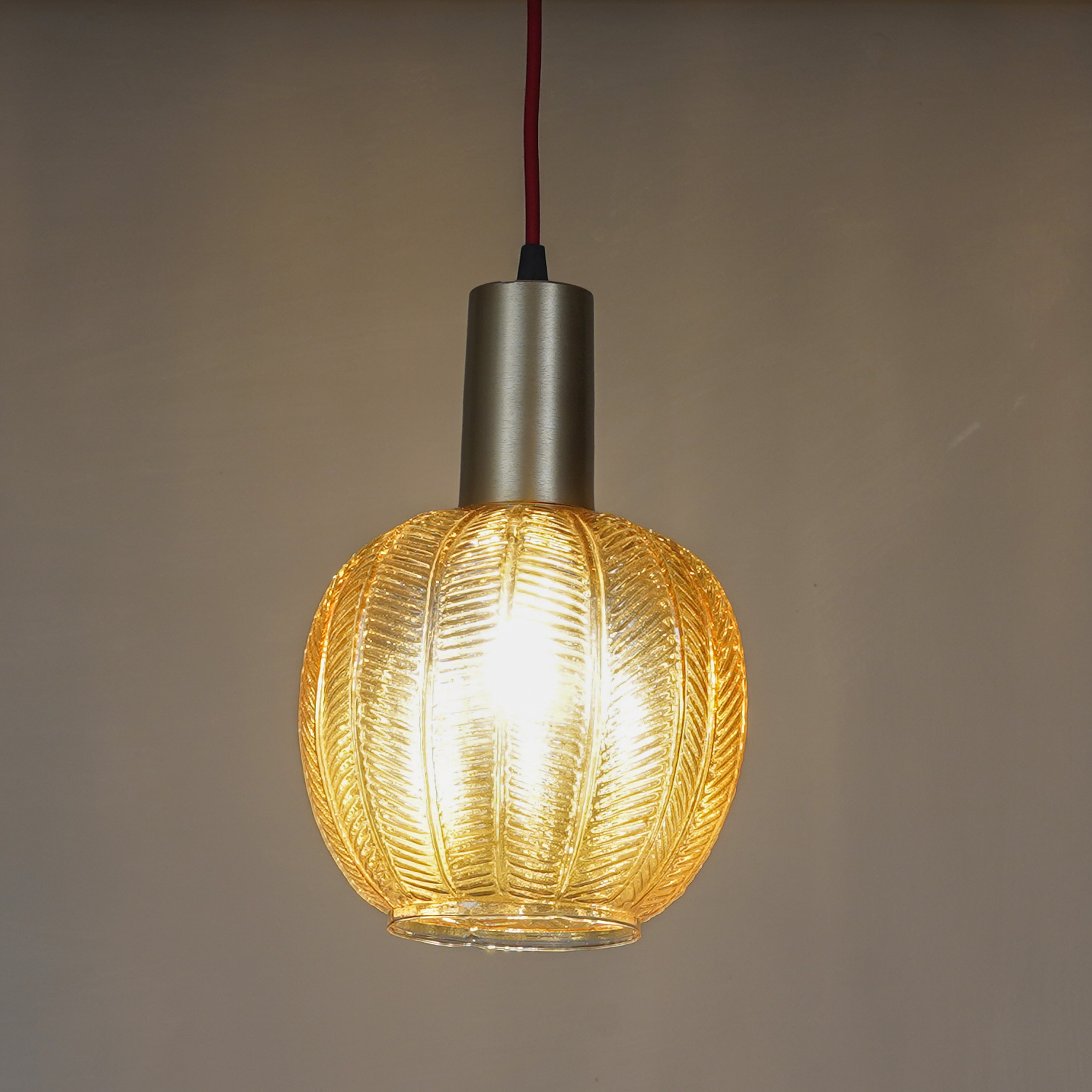 Nikolas Amber Glass And Shine Brass Finish Pendant Light