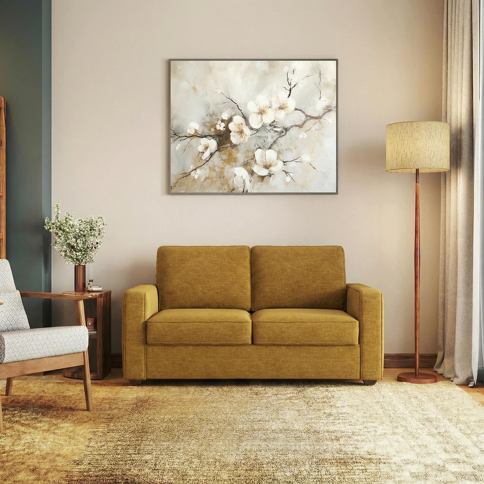 Apollo Compact High Back 2 Seater Fabric Sofa in Ochre Colour