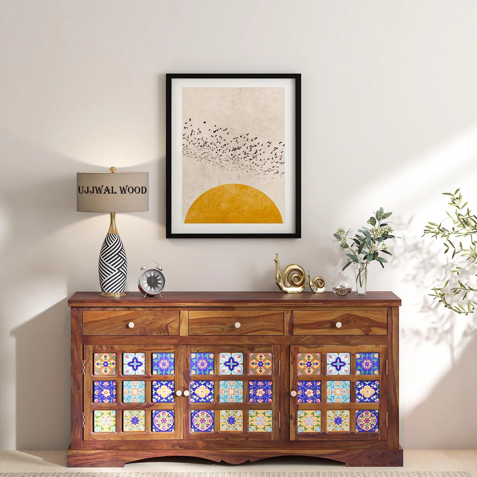 Sheesham Wood Sideboard In Rustic Teak Finish - Ujjwal Wood