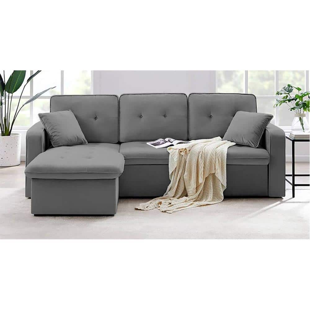 William Solid Wood Sofa cum Bed in Grey