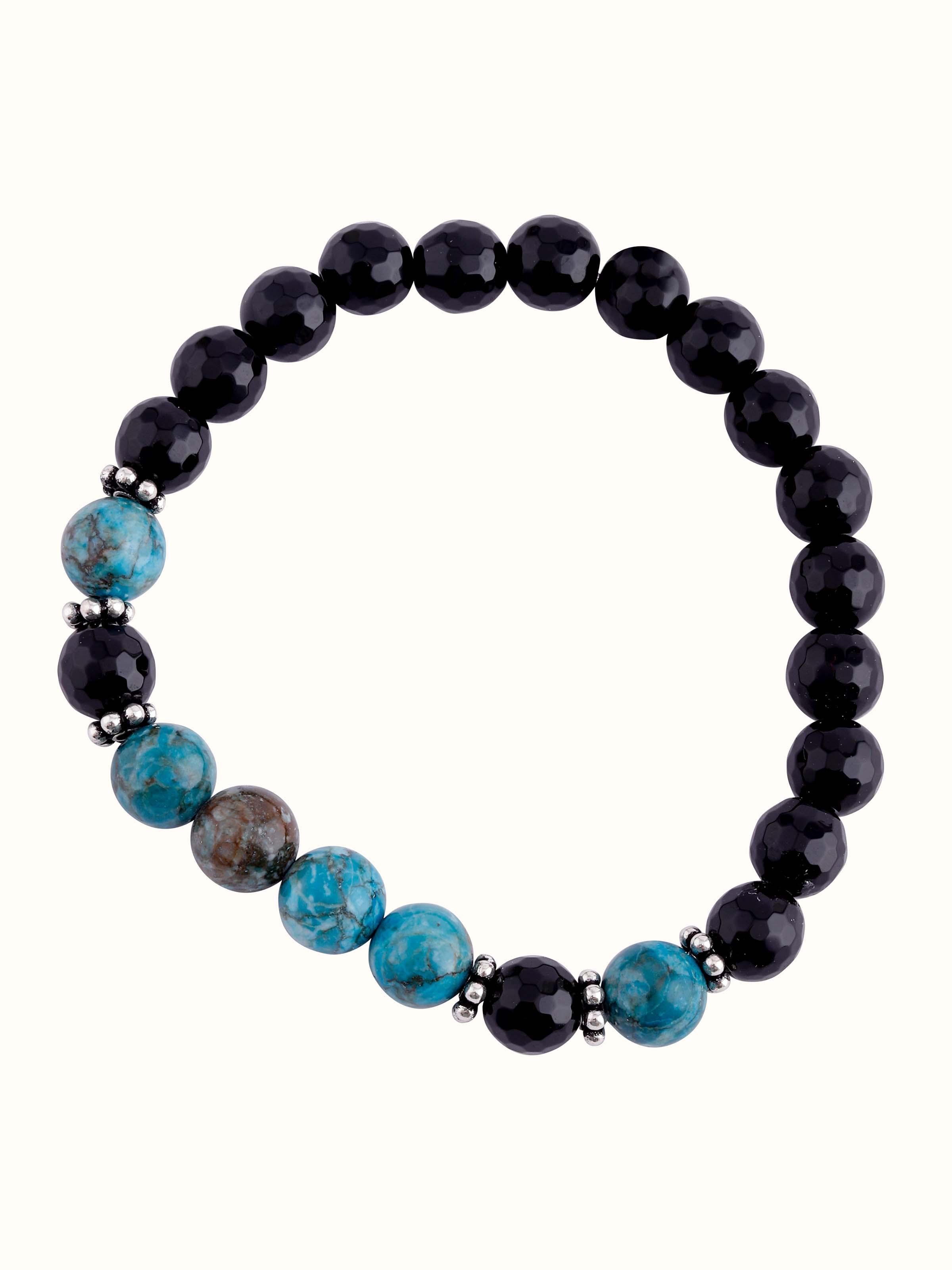 Black Onyx & Turquoise Silver Bracelet