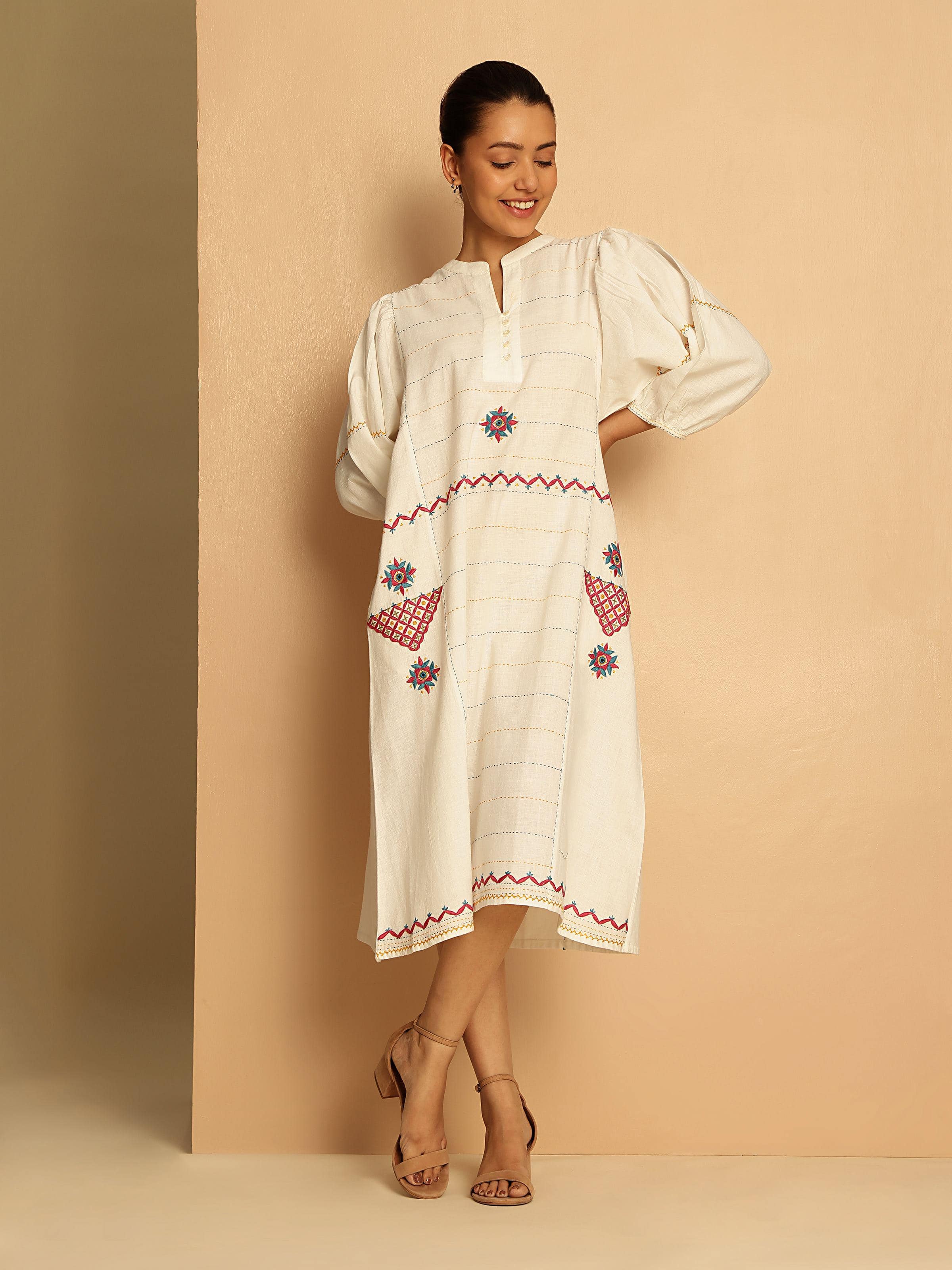 Lifestyle shot capturing the easy fit and delicate craftsmanship, perfect for a relaxed, ethnic look.