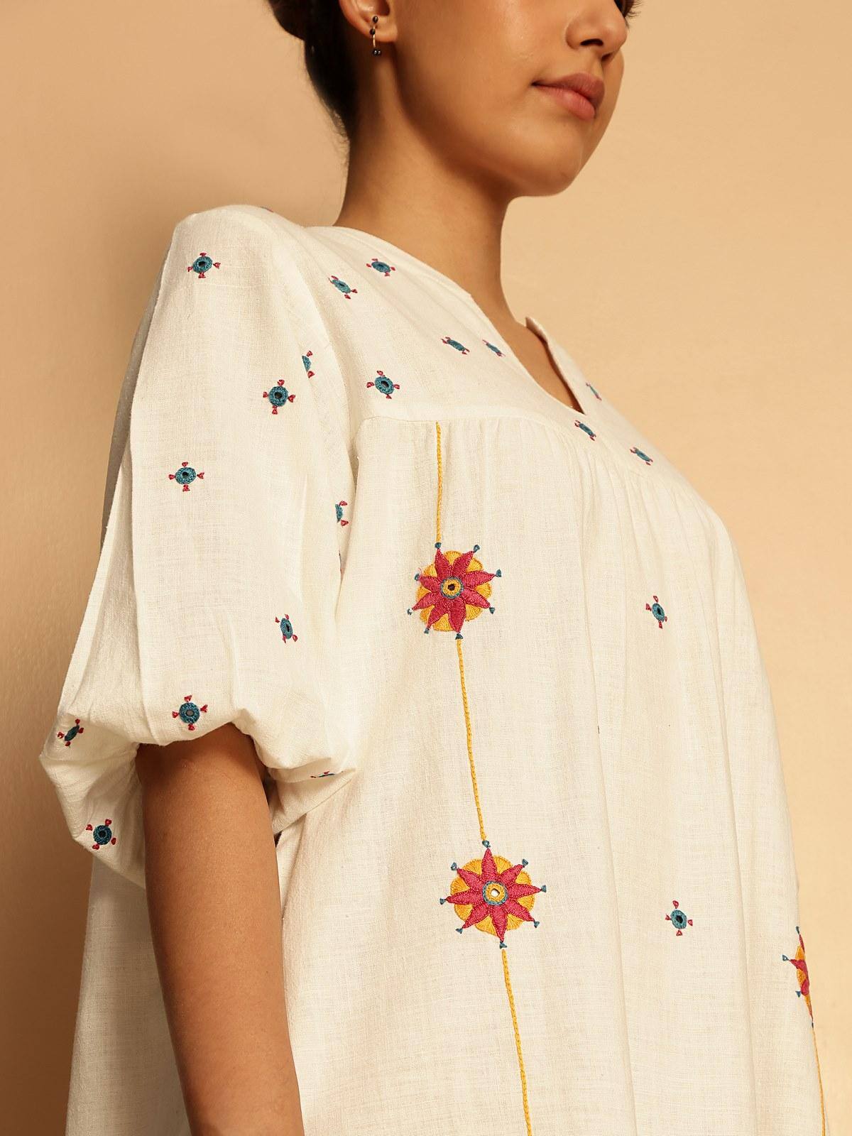 Off-white Long Cotton Desert Embroidered Dress