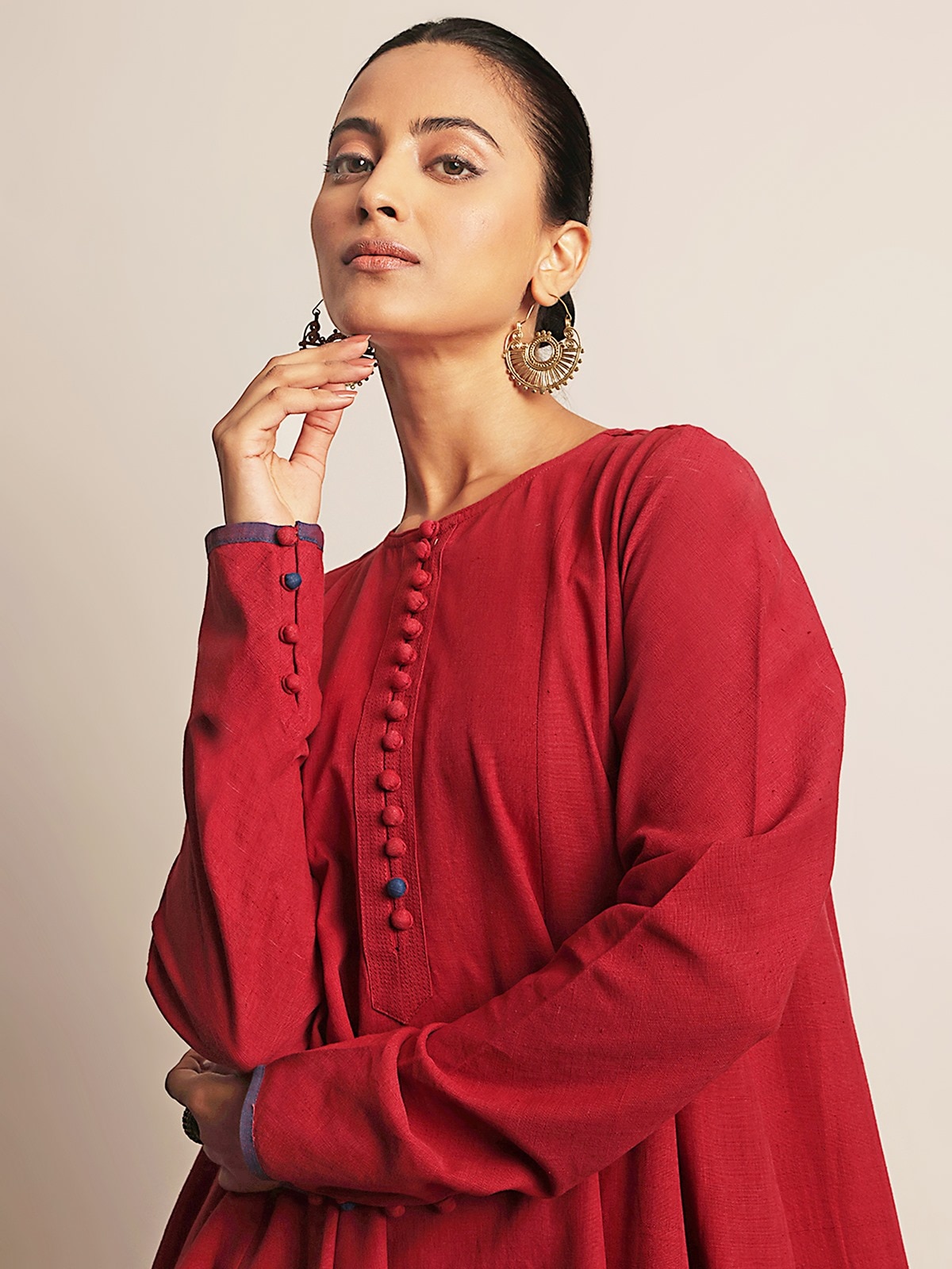 Another lifestyle shot showing the kurta in motion for a dynamic look