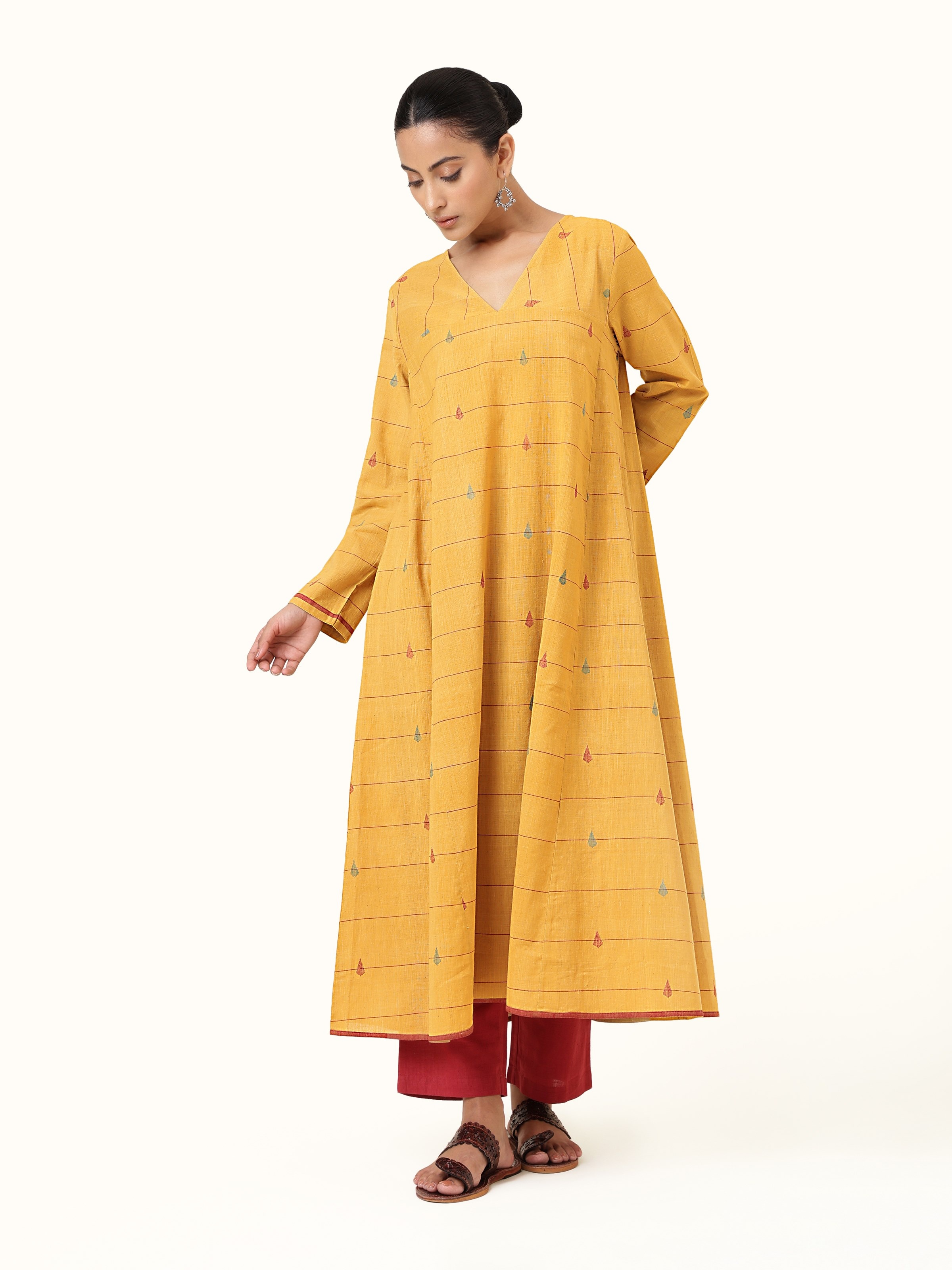Yellow Cotton A-Line Kurta