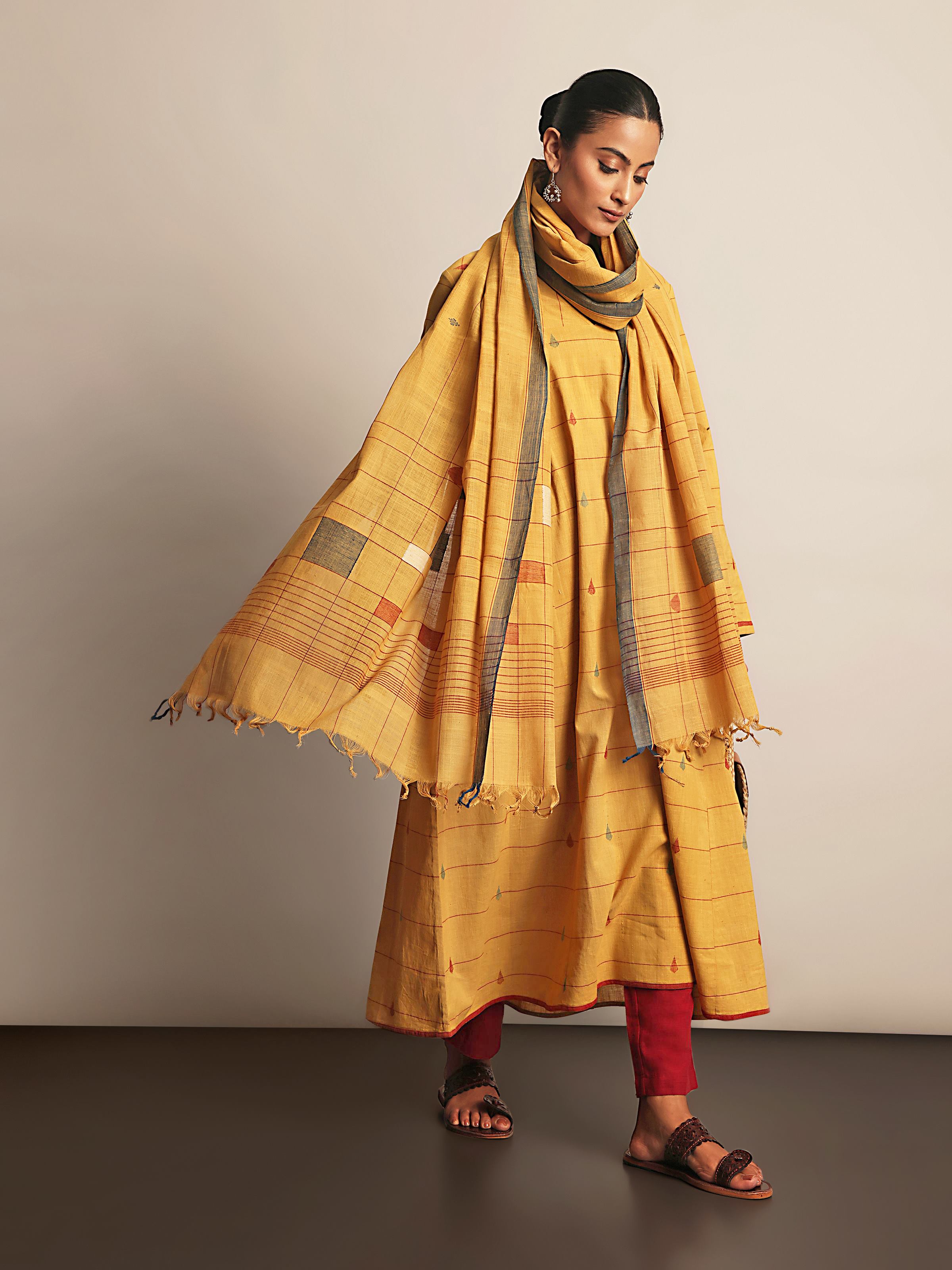 Yellow Cotton A-Line Kurta