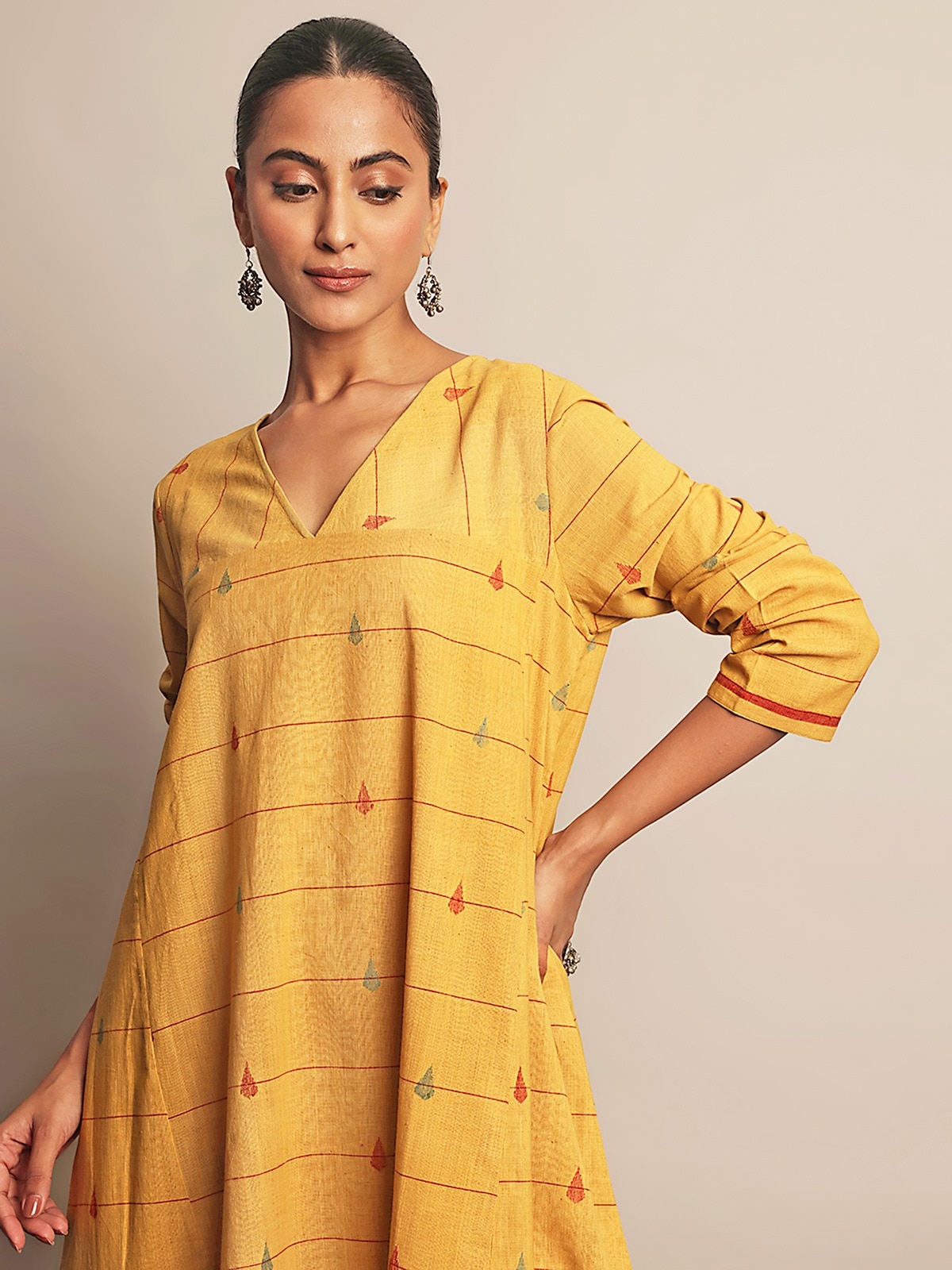 Yellow Cotton A-Line Kurta