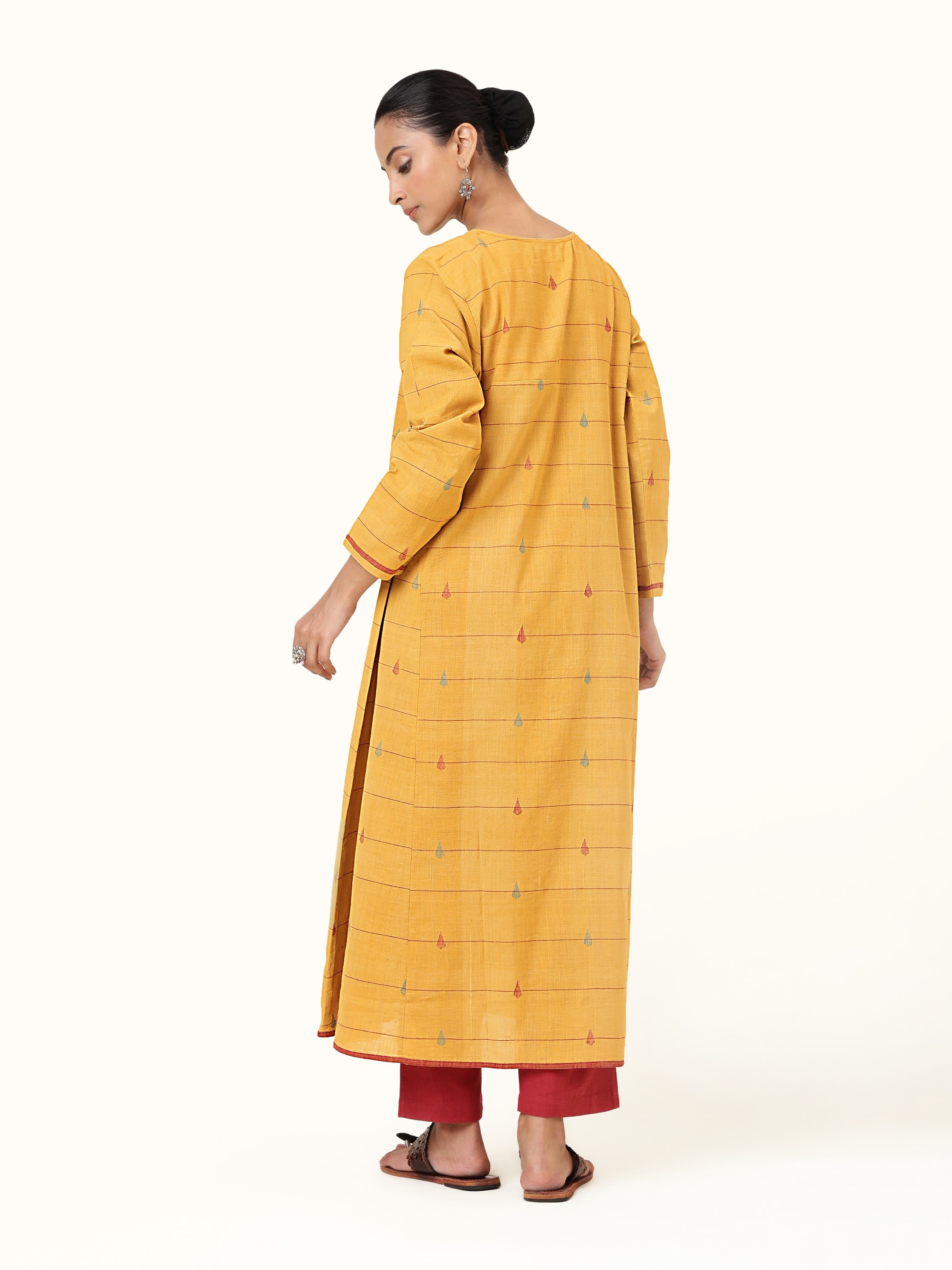Yellow Cotton A-Line Kurta