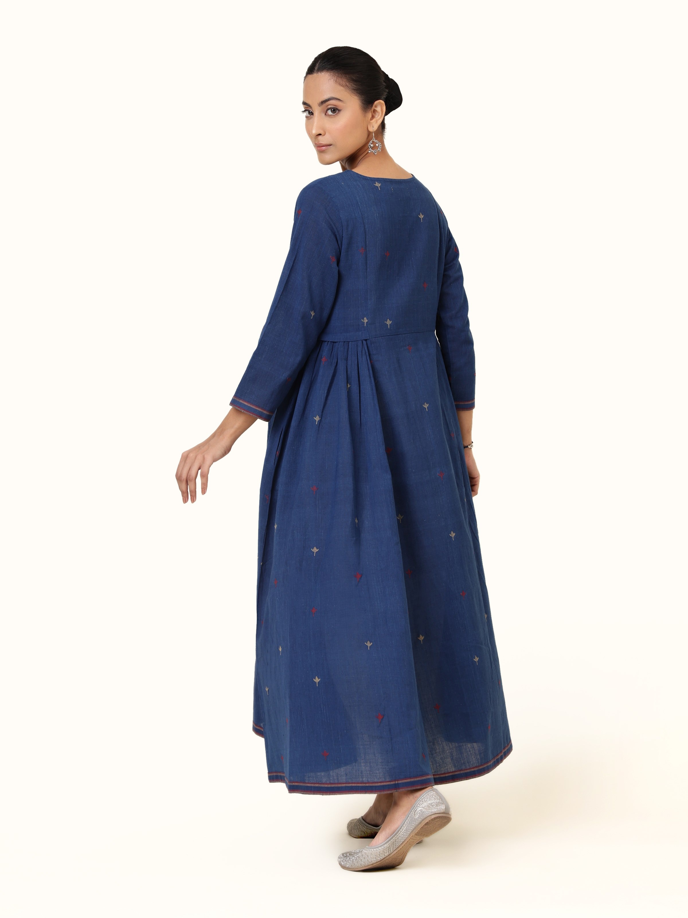 Back view of Indigo Cotton A-Line Kurta showing yoke and fit.