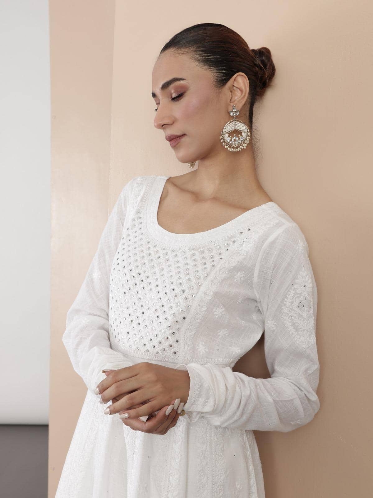 Side view showing the flowy Anarkali style and lightweight comfort.