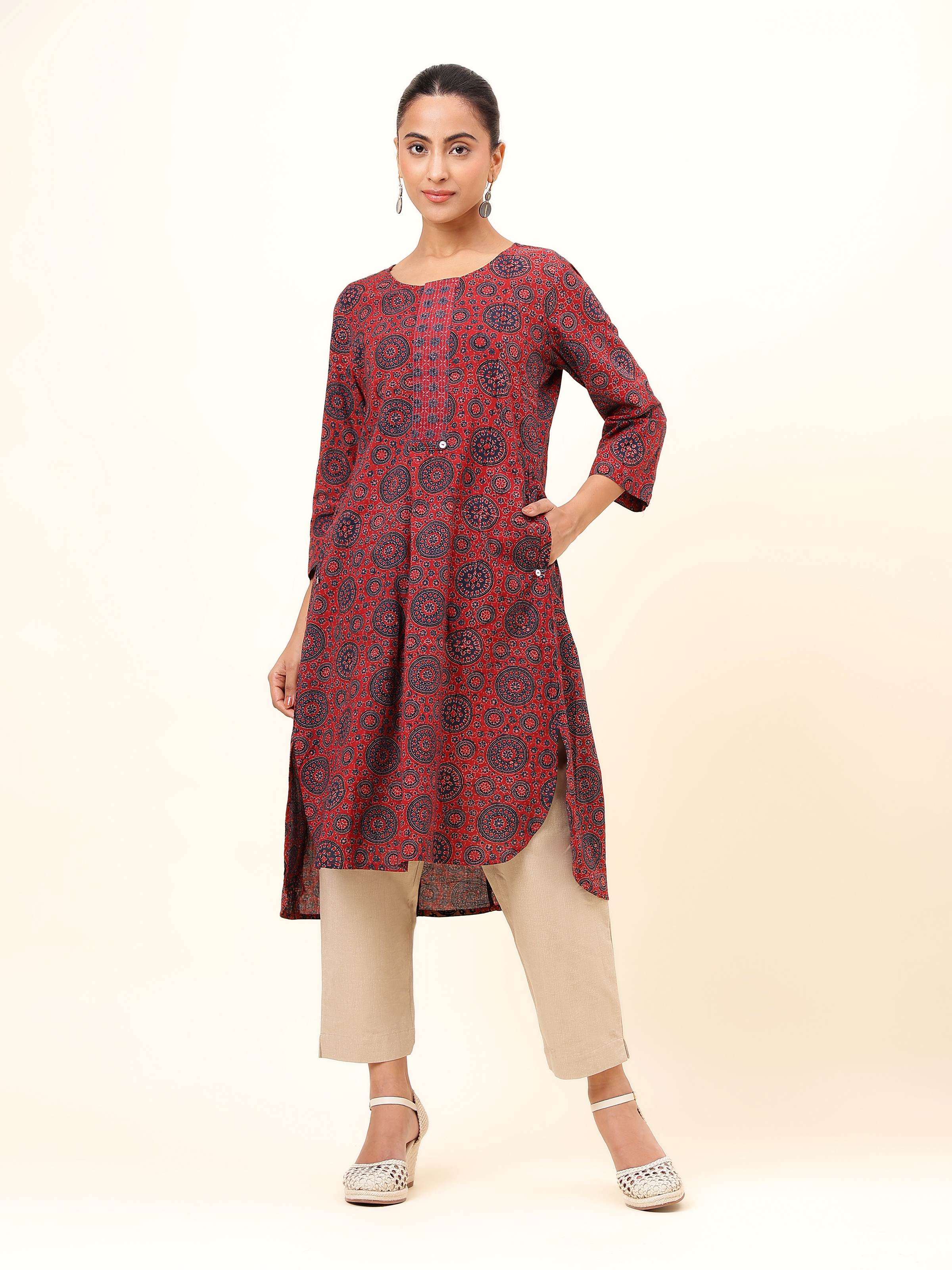 Indigo Cotton Ajrakh Block Printed Kurta