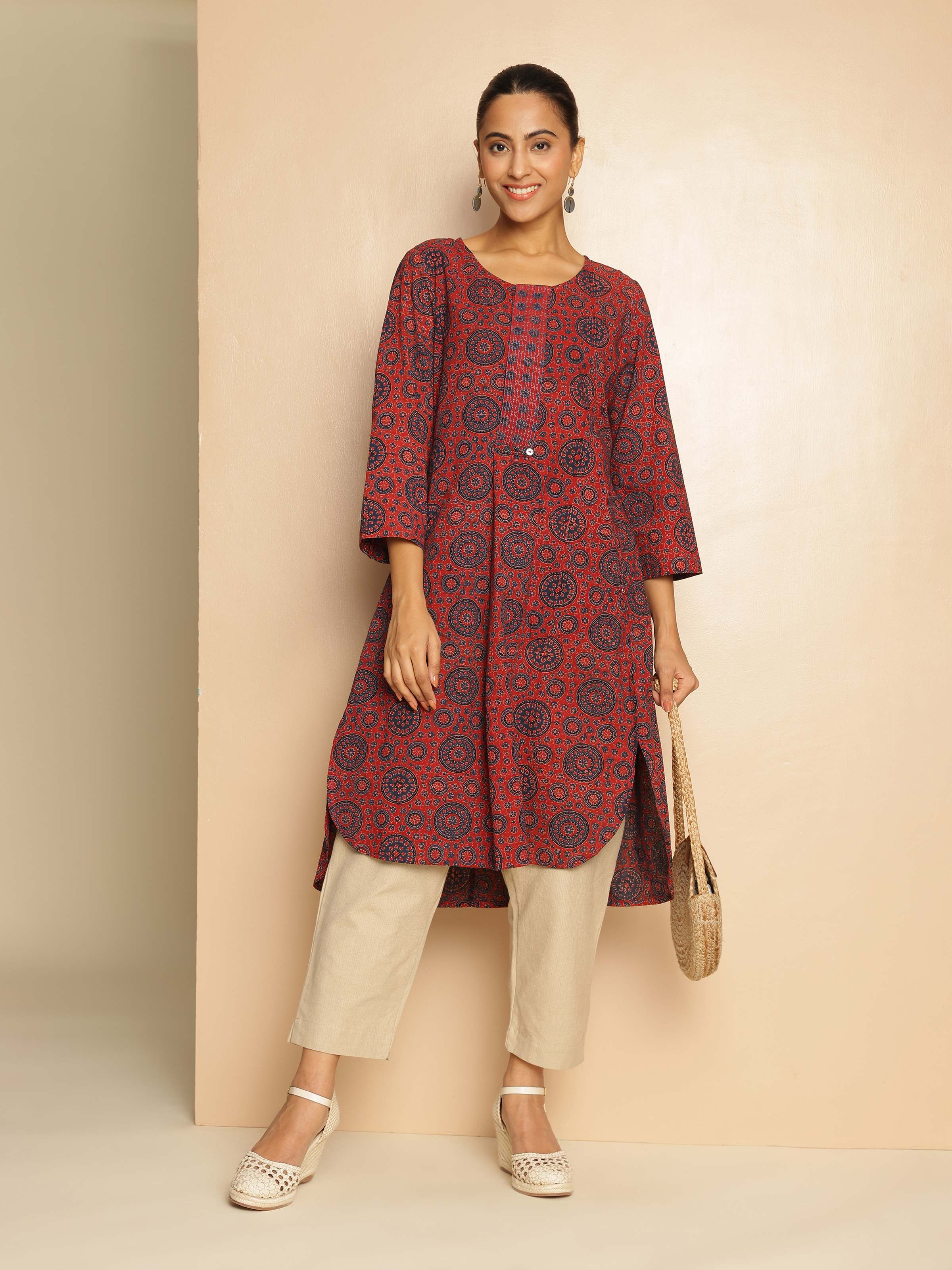 Indigo Cotton Ajrakh Block Printed Kurta