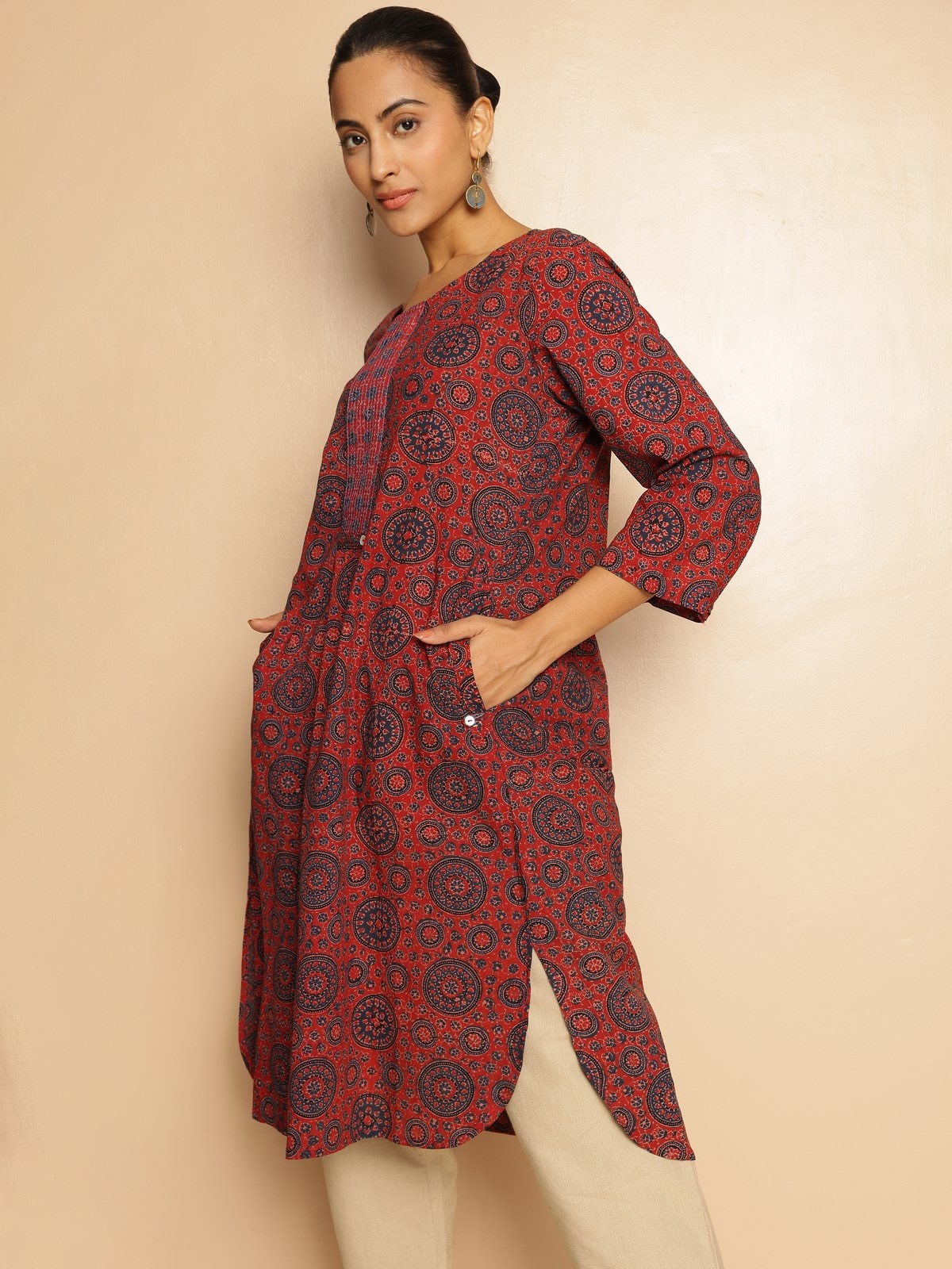 Indigo Cotton Ajrakh Block Printed Kurta